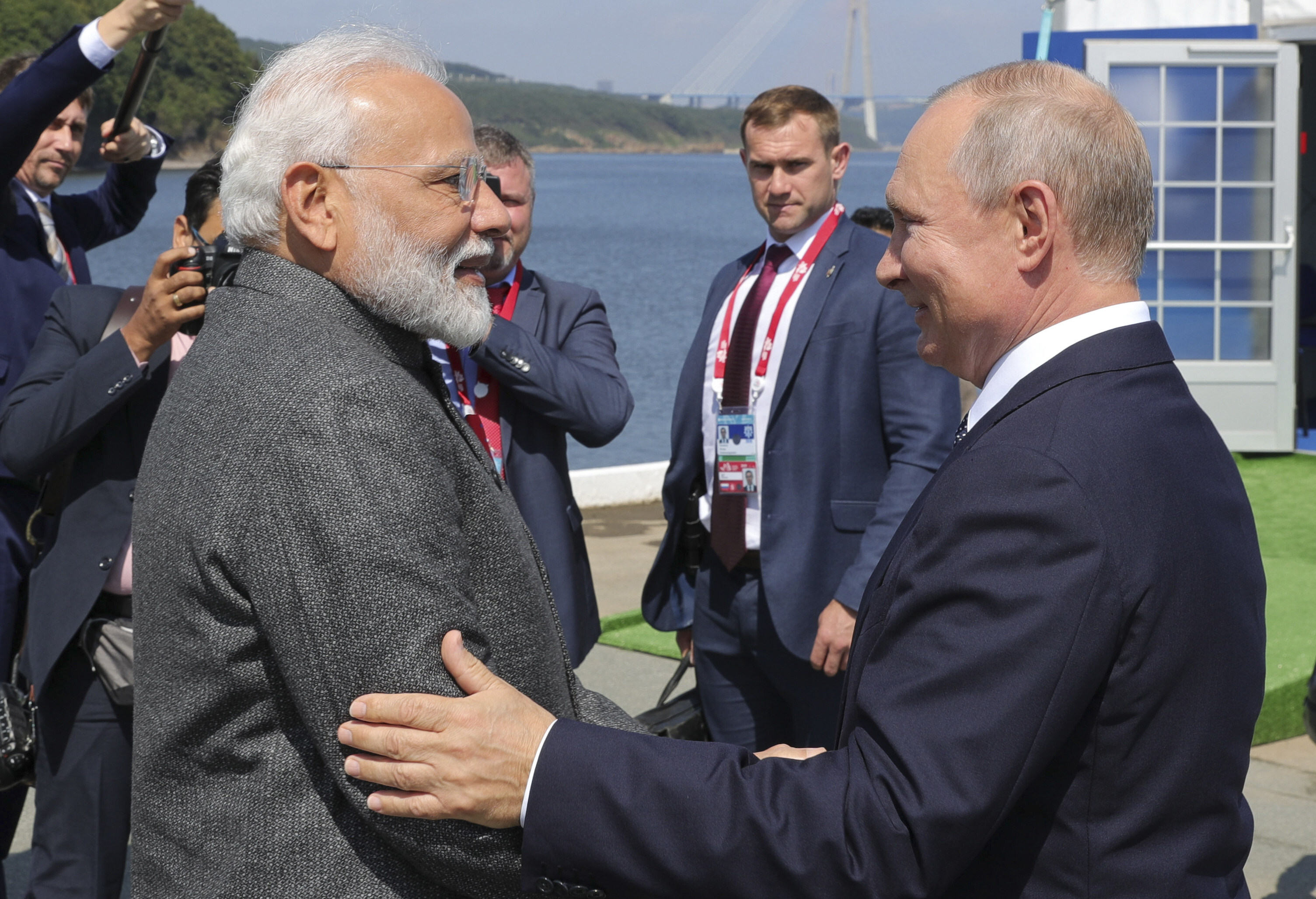 Indian Prime Minister Narendra Modi and Russian President Vladimir Putin meet in Vladivostok in 2019. Photo: AP