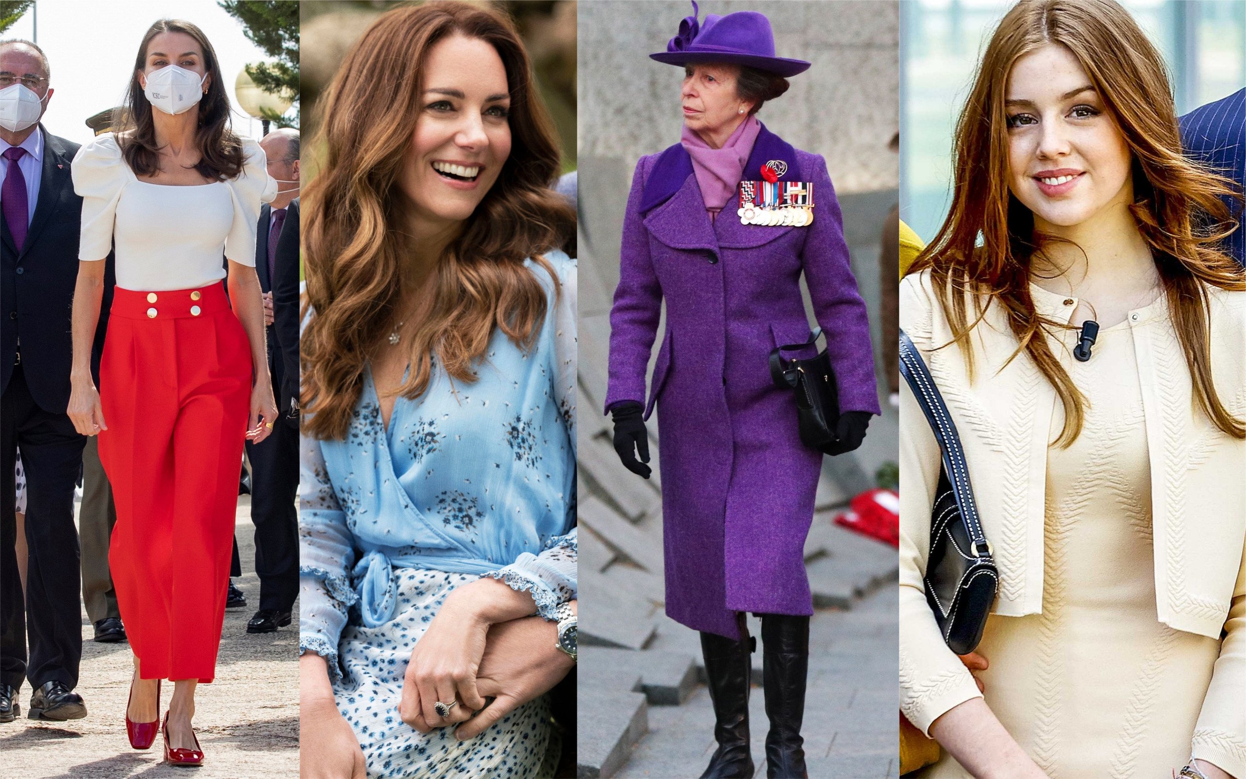 From left, Spain’s Queen Letizia; British royals Kate Middleton, Duchess of Cambridge, and Princess Anne; and the Netherlands’ Princess Alexia are among royalty showing off their fashion sense. Photo: Wires 