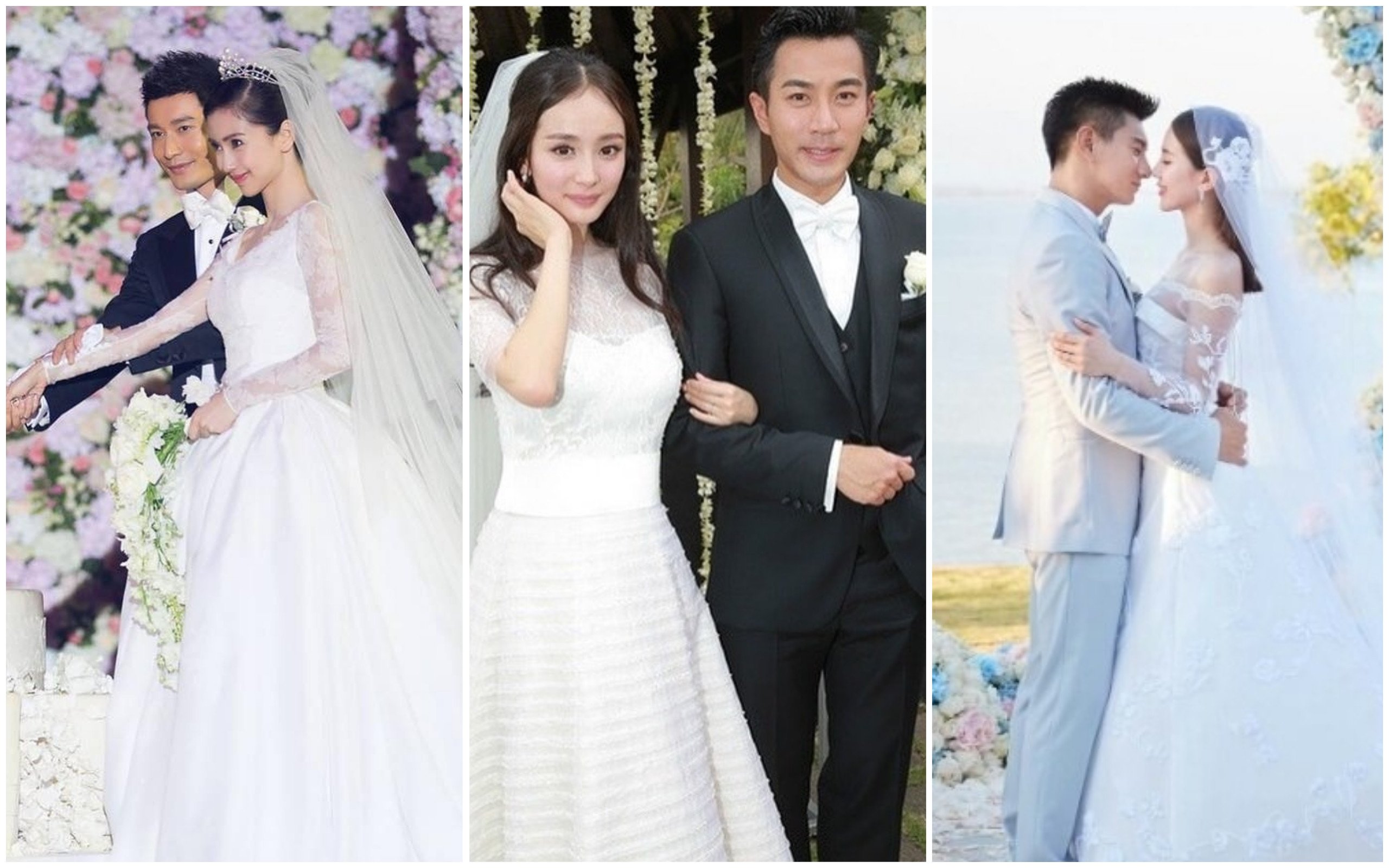 From left, the weddings of Angelababy and Huang Xiaoming, Yang Mi and Liu Kaiwei, and Wu Qilong and Liu Shishi were three of the most lavish of recent years. Photo: @thebridestory, @hawicklauandyangmi, @asiaweddingnetwork/Instagram