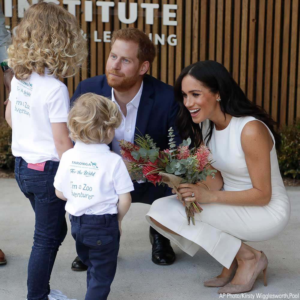 Meghan Markle wore the aptly named “Blessed Dress” at Taronga Zoo in Sydney, Australia after announcing her pregnancy. Photo: AP