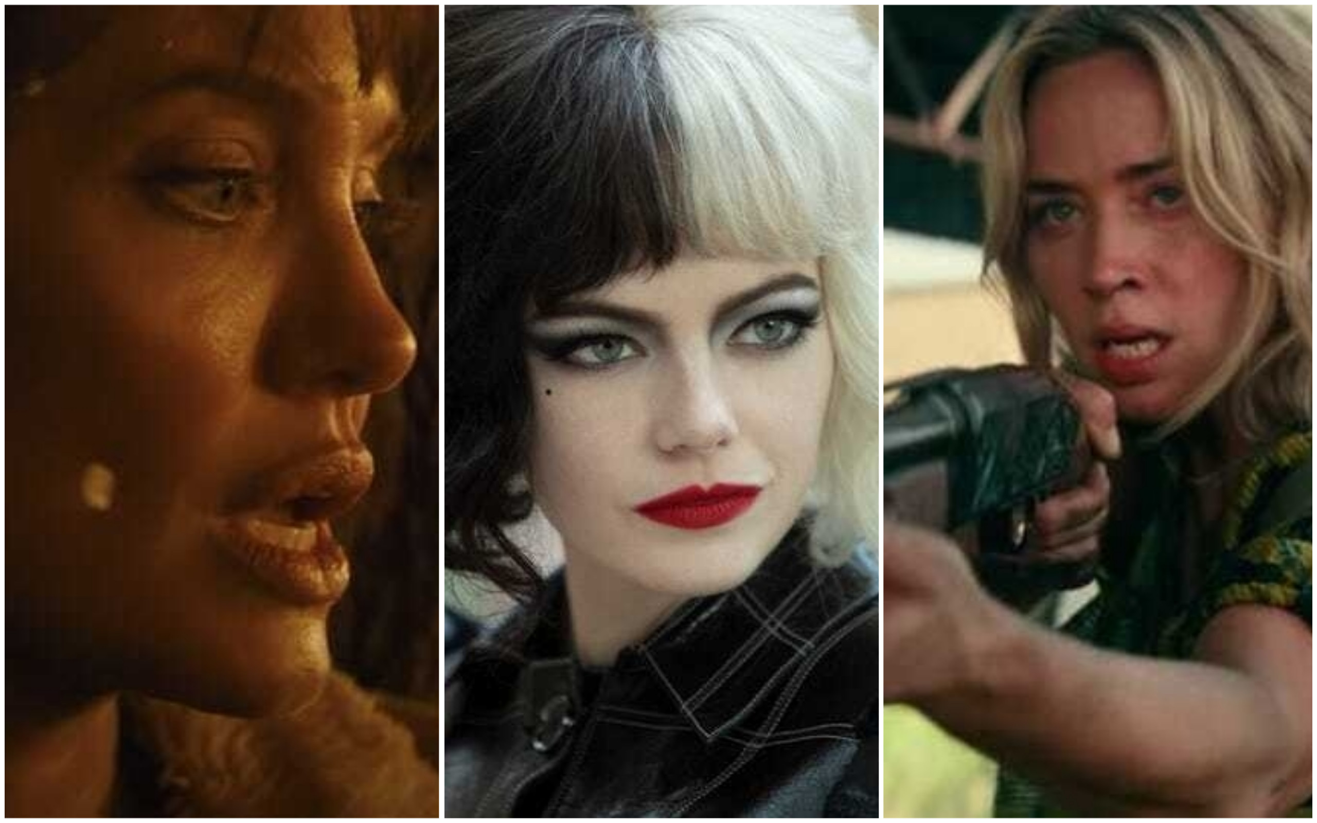 Angelina Jolie in Those Who Wish Me Dead, Emma Stone in Cruella and Emily Blunt in A Quiet Place Part II: 3 of the 7 most anticipated films due out in cinemas or on streaming services in May. Photo: Warner Bros, Disney, Paramount