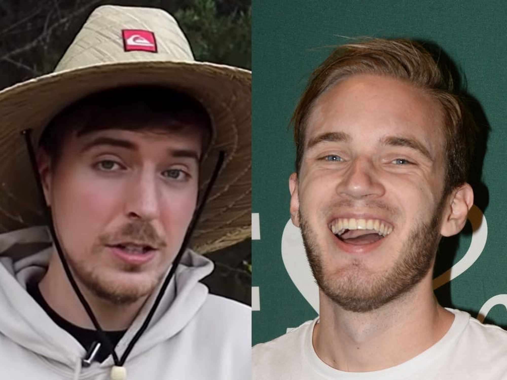 MrBeast (left) threw his support behind PewDiePie when the latter was trying to get more YouTube subscribers than his rivals. Photos: Getty Images; YouTube