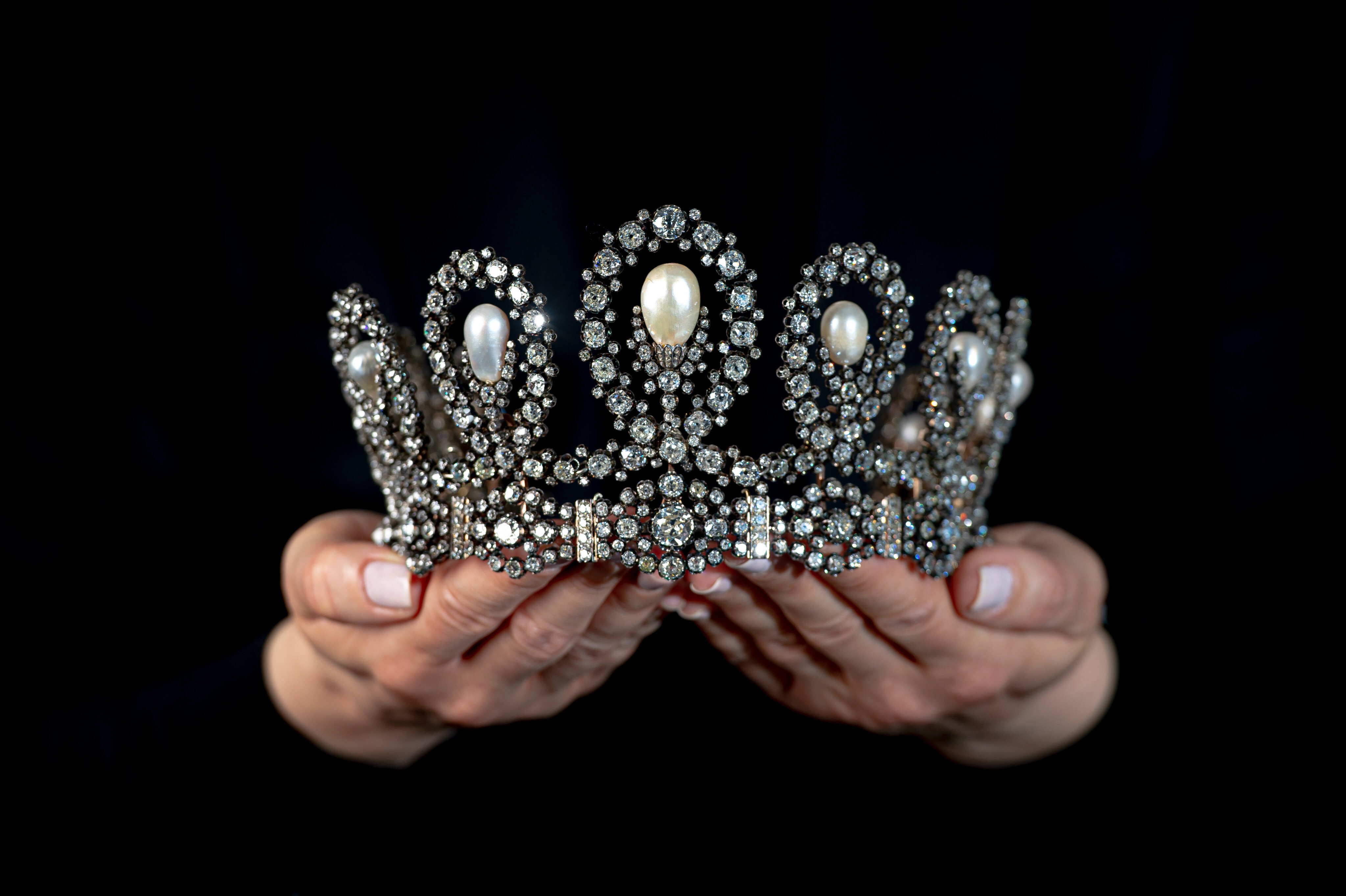 Royal Tiara from House of Savoy in natural pearl and diamonds. Photo: Sotheby’s
