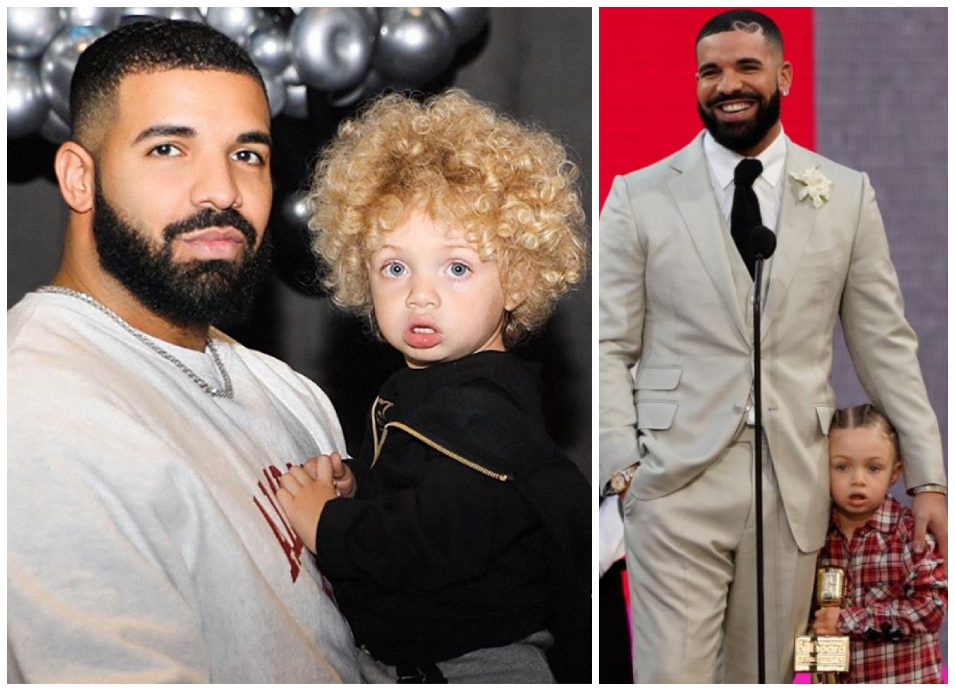 Drake took his three-year-old son Adonis along to the Billboard Music Awards to receive his artist of the decade award. Photos: Reuters/@champagnepapi/Instagram