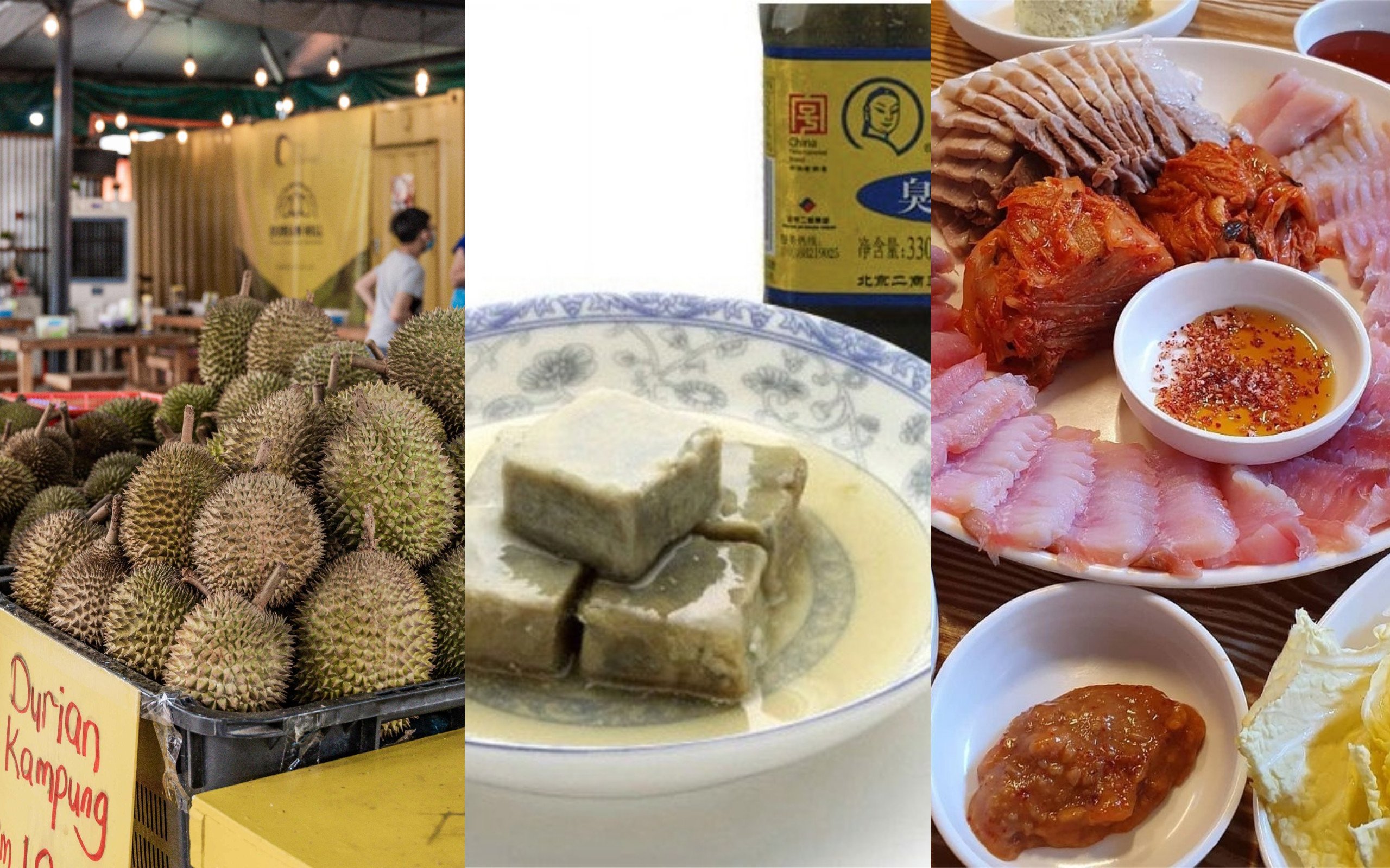 Durian, stinky tofu and hongeo-hoe. Photos: AFP, @hong33775997/Twitter, @steve_jaehoon/Instagram