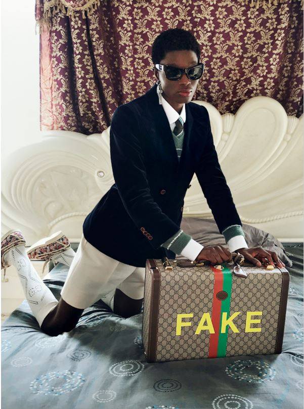A hard suitcase from Gucci’s Fake/Not collection, the brand’s playful potshot at the blight of counterfeiting. Photo: Gucci