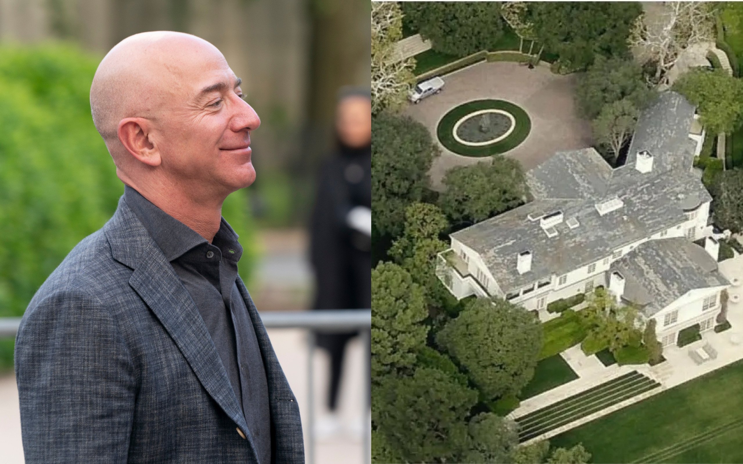 Jeff Bezos and his Beverly Hills estate. Photo: Shutterstock, Los Angeles County