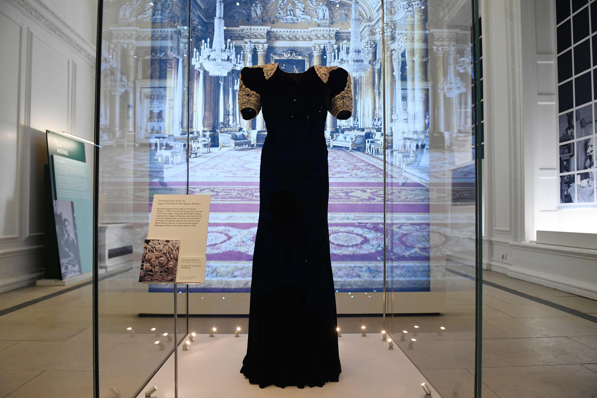 An evening dress worn by Queen Elizabeth, Queen Mother designed by Norman Hartnell is seen on display at an exhibition entitled “Royal Style in the Making” at Kensington Palace in London on June 2, 2021. Photo: AFP