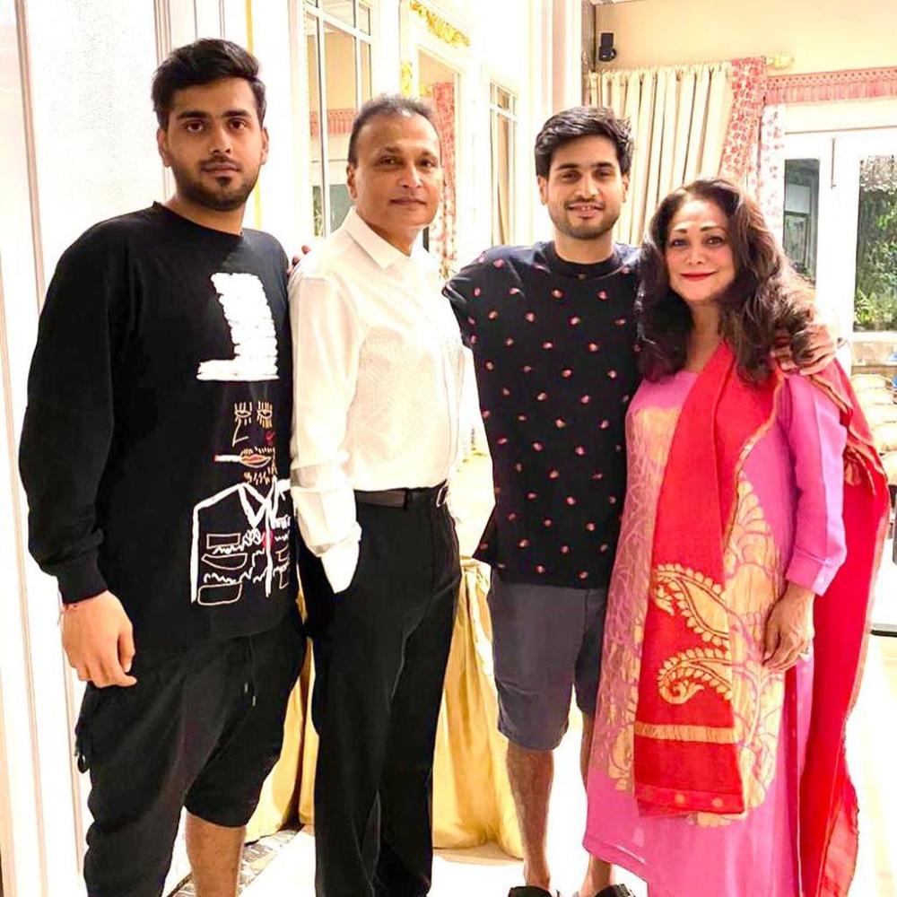 Anil and Tina Ambani with their sons Jai Anshul (far left) and Jai Anmol. Photo: @tinaambaniofficial/Instagram
