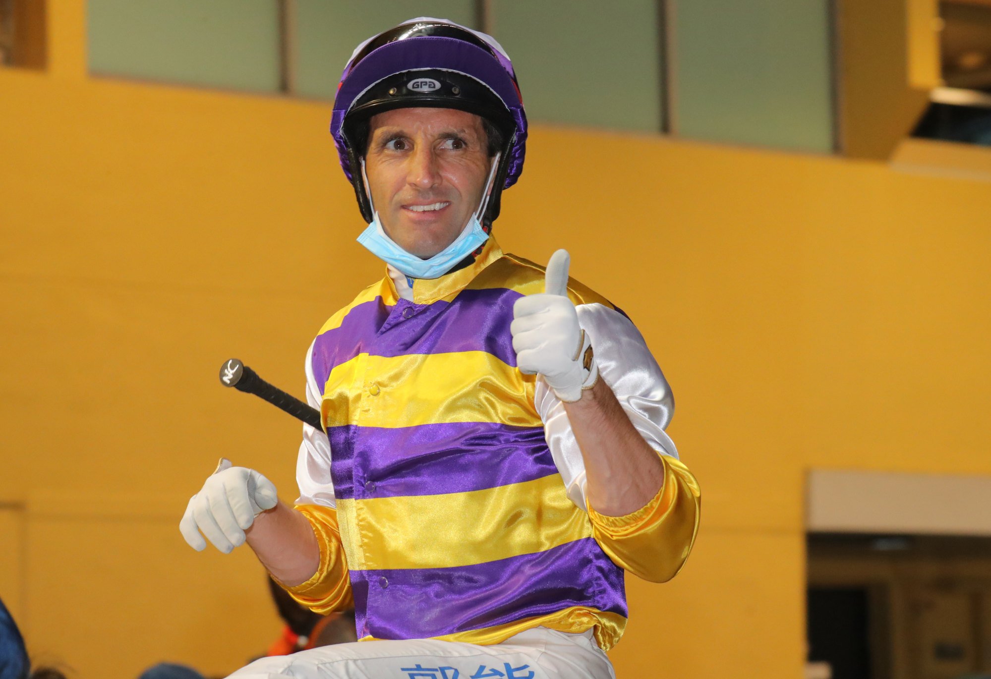 Jockey Neil Callan celebrates a winner.