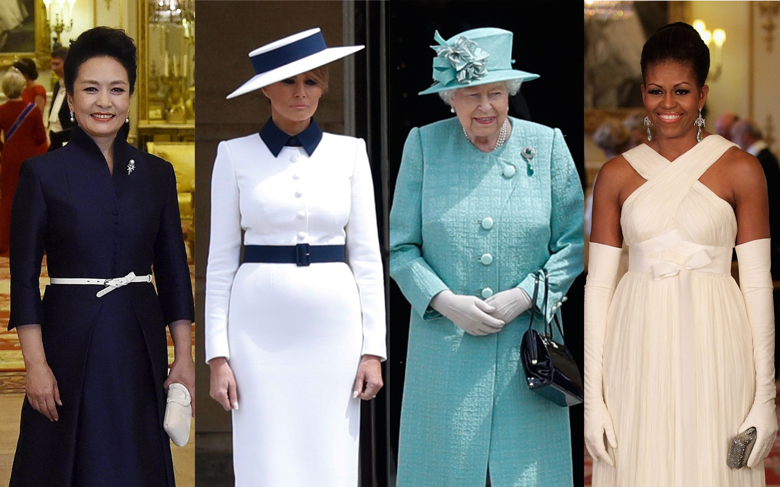 China’s First Lady Peng Liyuan, Melania Trump and Michelle Obama show off the looks they wore to meet Queen Elizabeth at official engagements. Photo: AFP