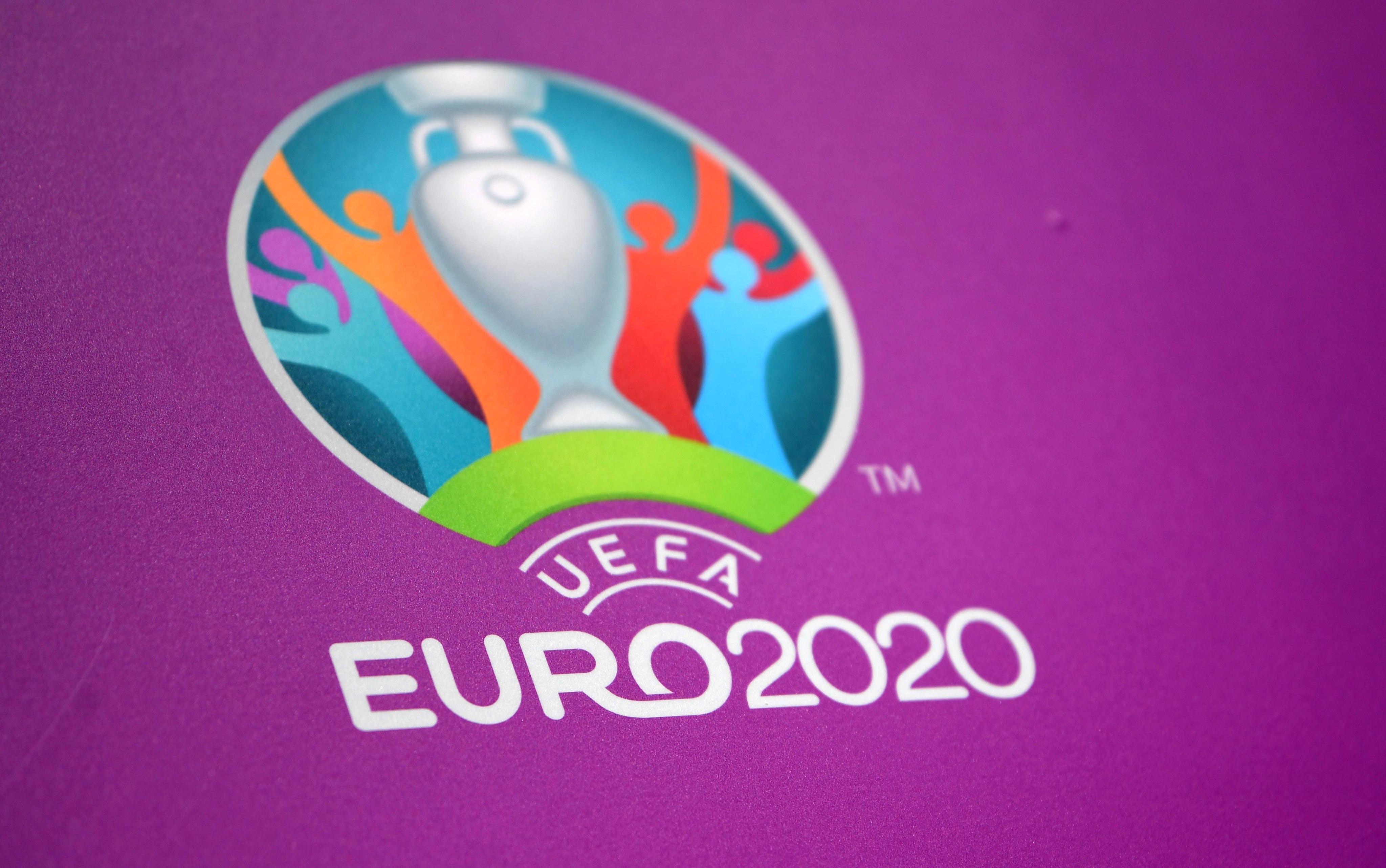 The Uefa Euro 2020 logo is displayed at Wembley Stadium in London. Photo: EPA