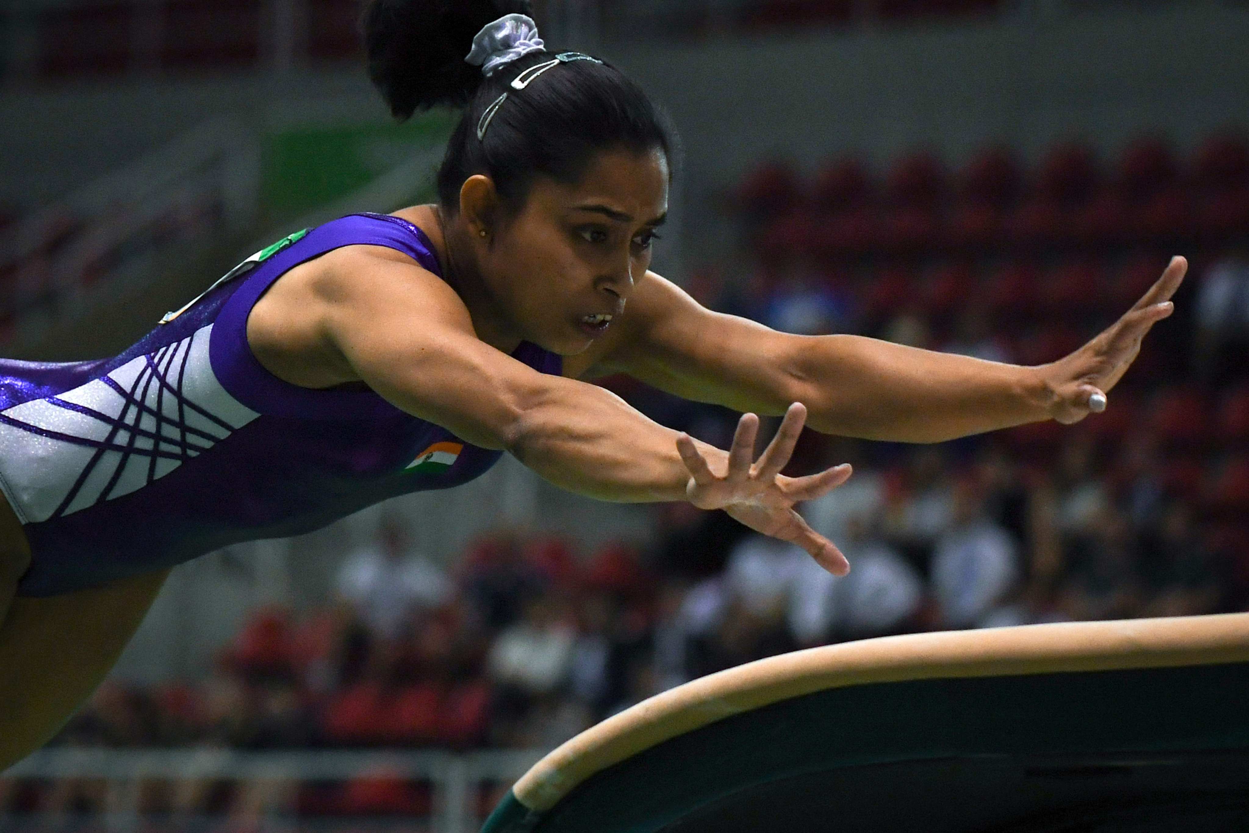 India’s Dipa Karmakar competes wearing Li-Ning sportswear during the artistic gymnastics test event for the Rio 2016 Olympic Games. Photo: AFP