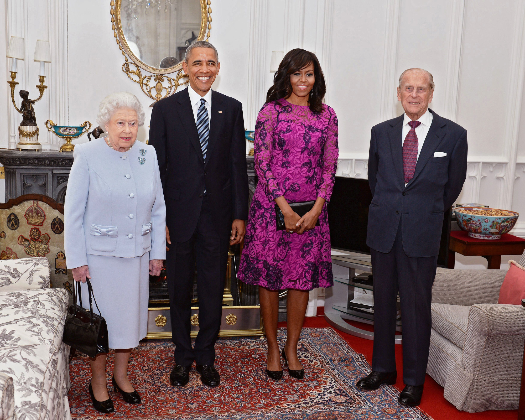 President Barack Obama and his wife Michelle Obama visit Britain’s Queen Elizabeth and Prince Phillip at Windsor Castle ahead of a private lunch hosted by the queen. Photo: AP