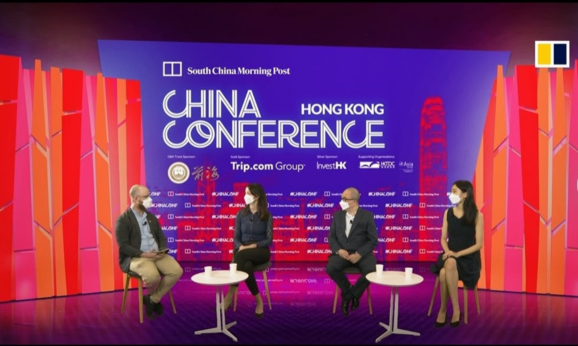 SCMP technology editor John Artman, left, moderates a panel discussion on the impact of blockchain in Hong Kong and the Greater Bay Area with Lucy Gazmararian, founder of Token Bay Capital, Lawrence Ma, president of Hong Kong Blockchain Society, and Selim Baek, business development associate at OKEx. Photo: SCMP