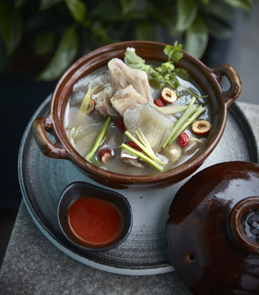 Double-boiled crocodile tail soup from Can Lah. Photo: Can Lah