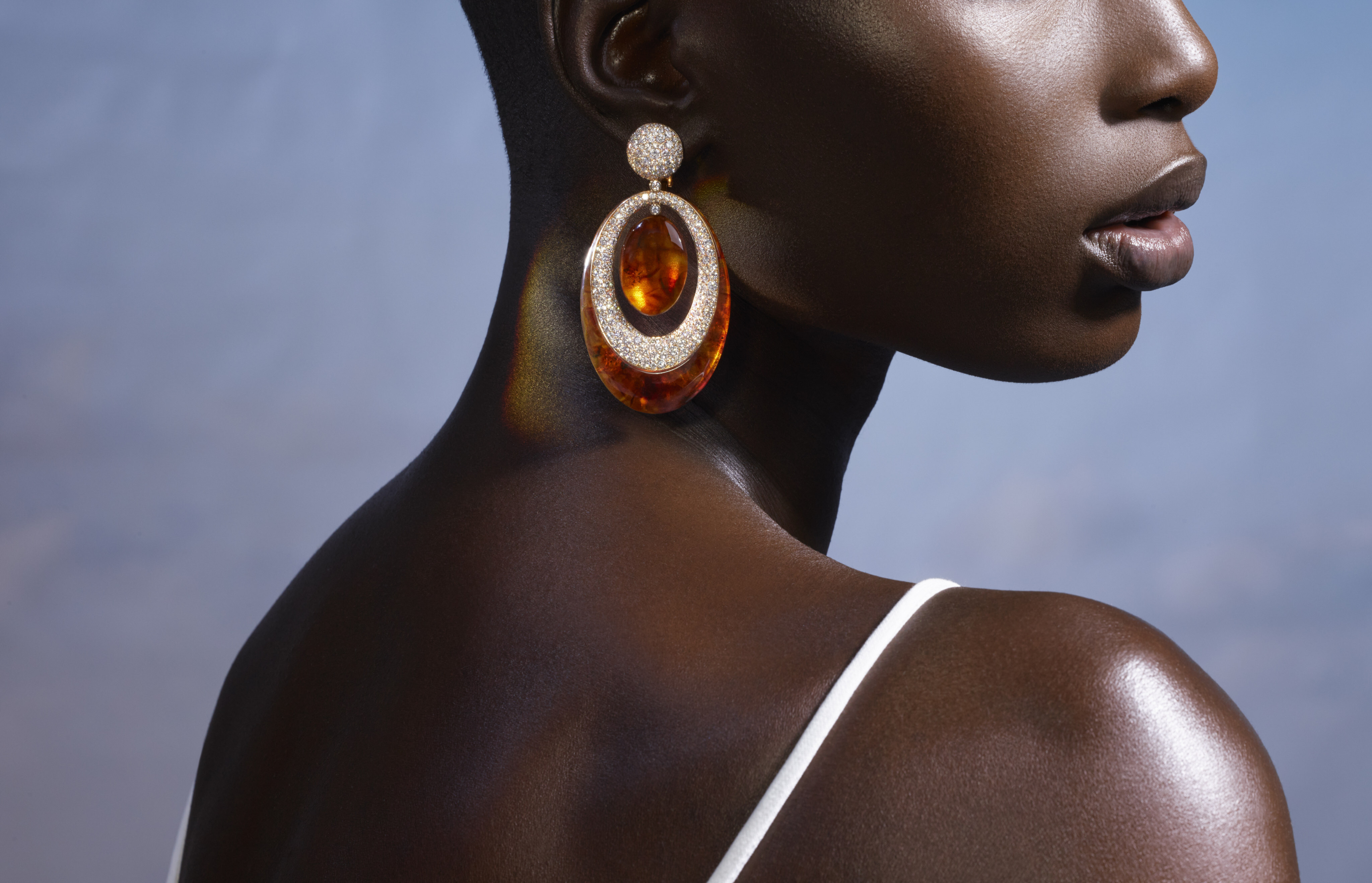 Rose gold, diamond and amber earrings from Fawaz Gruosi’s Amber collection. Photo: Fawaz Gruosi