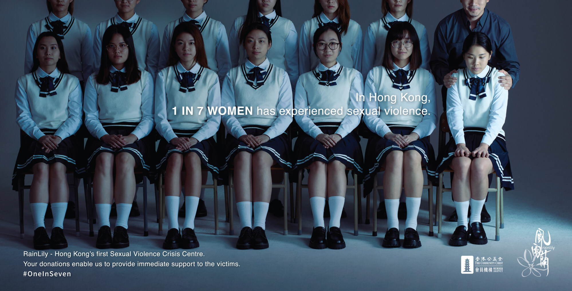 Sexual violence crisis centre RainLily’s latest campaign is #OneinSeven – a reference to the proportion of women in Hong Kong who have experienced sexual violence. Photo: courtesy of RainLily