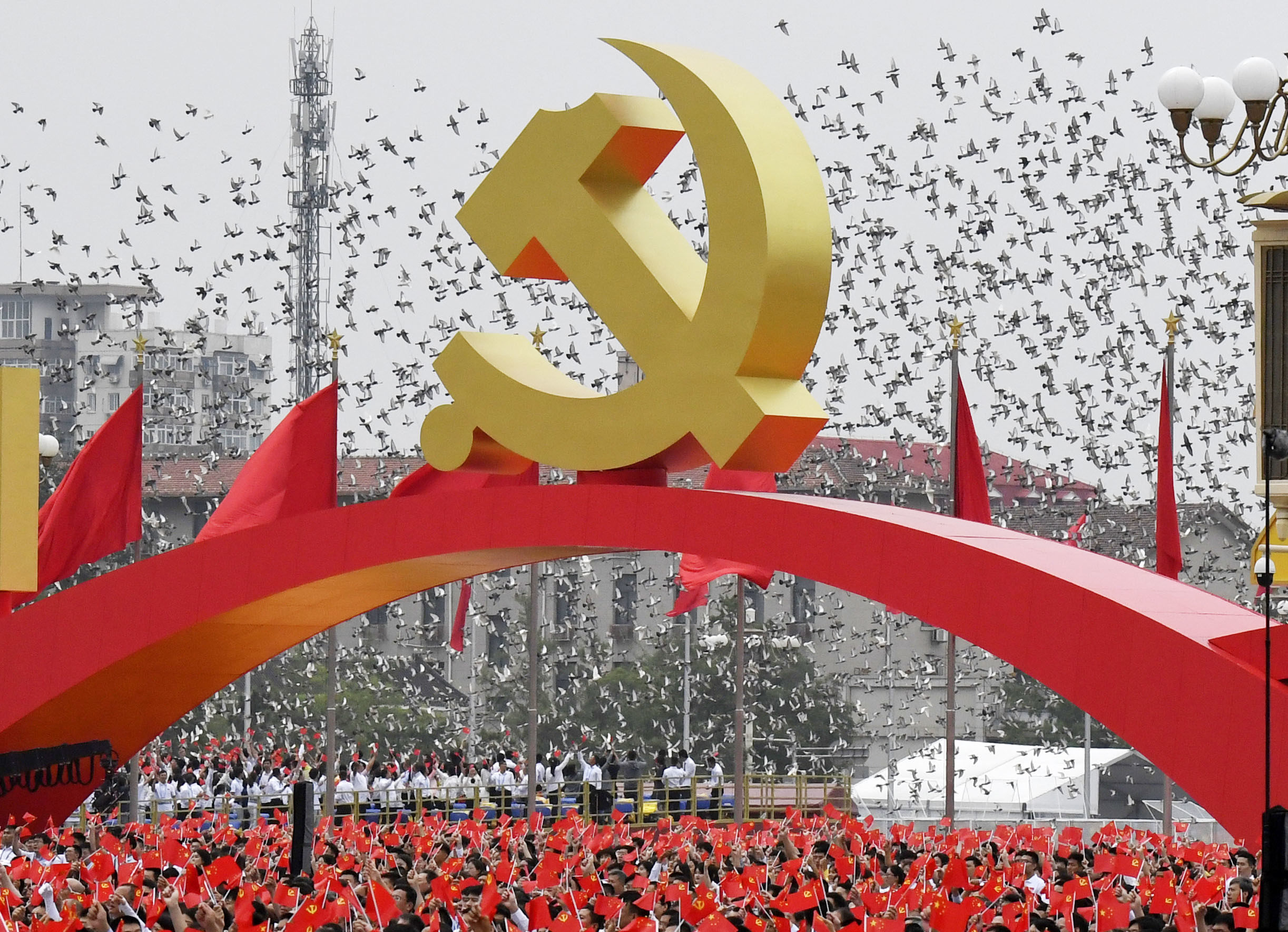 An event to celebrate the 100th anniversary of the founding of the Communist Party of China is held at Tiananmen Square in Beijing on July 1. Photo: Kyodo 