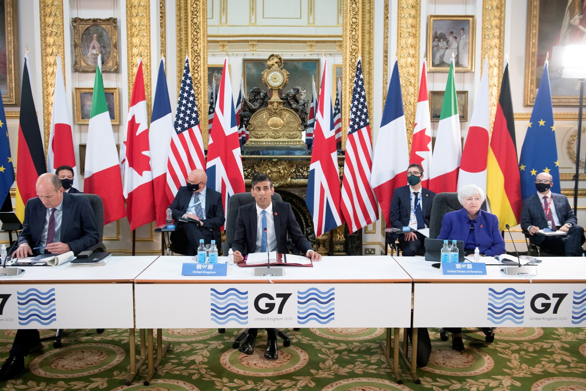Britain’s Chancellor of the Exchequer Rishi Sunak speaks at a meeting of G7 finance ministers at Lancaster House in London on June 4, ahead of the Cornwall summit, where leaders agreed on a minimum corporate tax rate proposal. Photo: Reuters