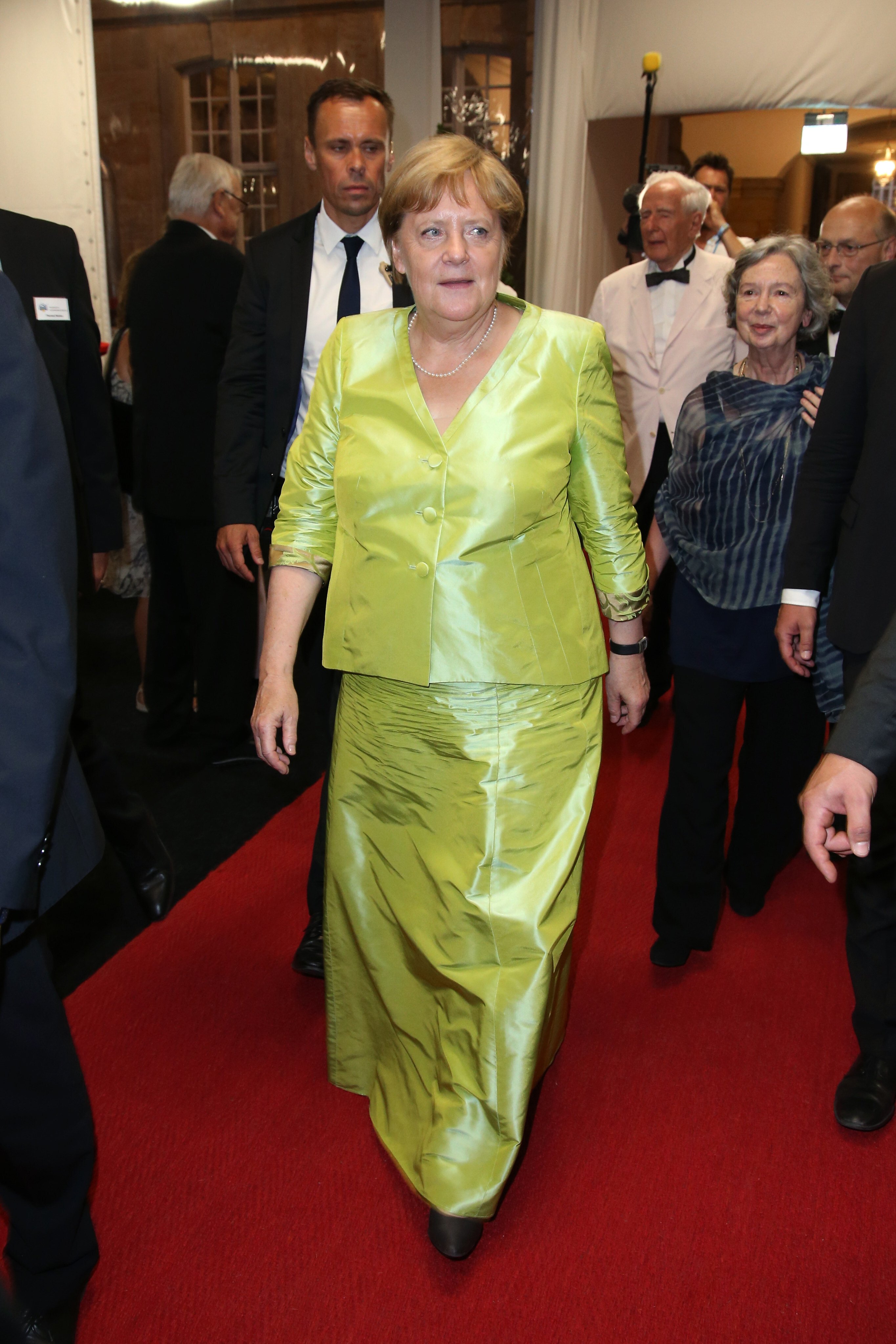 BAYREUTH, GERMANY - JULY 25: German Federal Chancellor Angela Merkel attends the Bayreuth Festival 2019 State Reception at Neues Schloss on July 25, 2019 in Bayreuth, Germany. (Photo by Isa Foltin/Getty Images)
