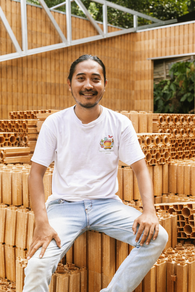 Satriawan Amri, CEO of Pelita Foundation, at the Eco-Block school in Lombok, Indonesia. Photo: Fraser Morton