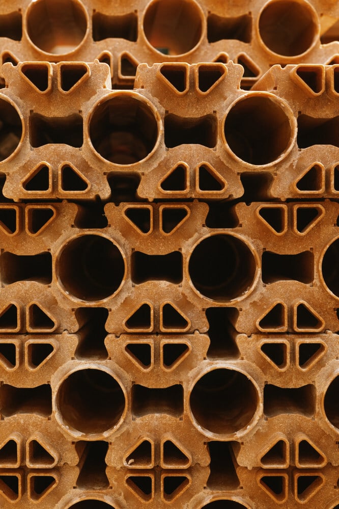 Eco-Blocks are made from various forms of recycled plastic mixed with wood fibres. Photo: Eszter Papp
