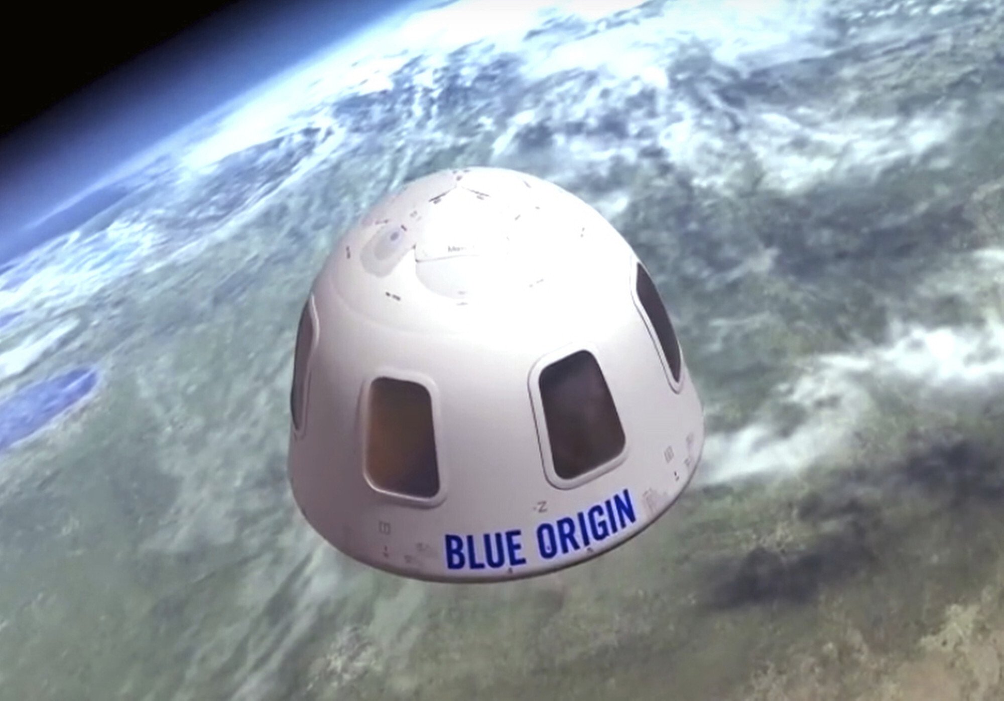 An illustration of the Blue Origin capsule that will be used to take tourists into space. Photo: Blue Origin via AP
