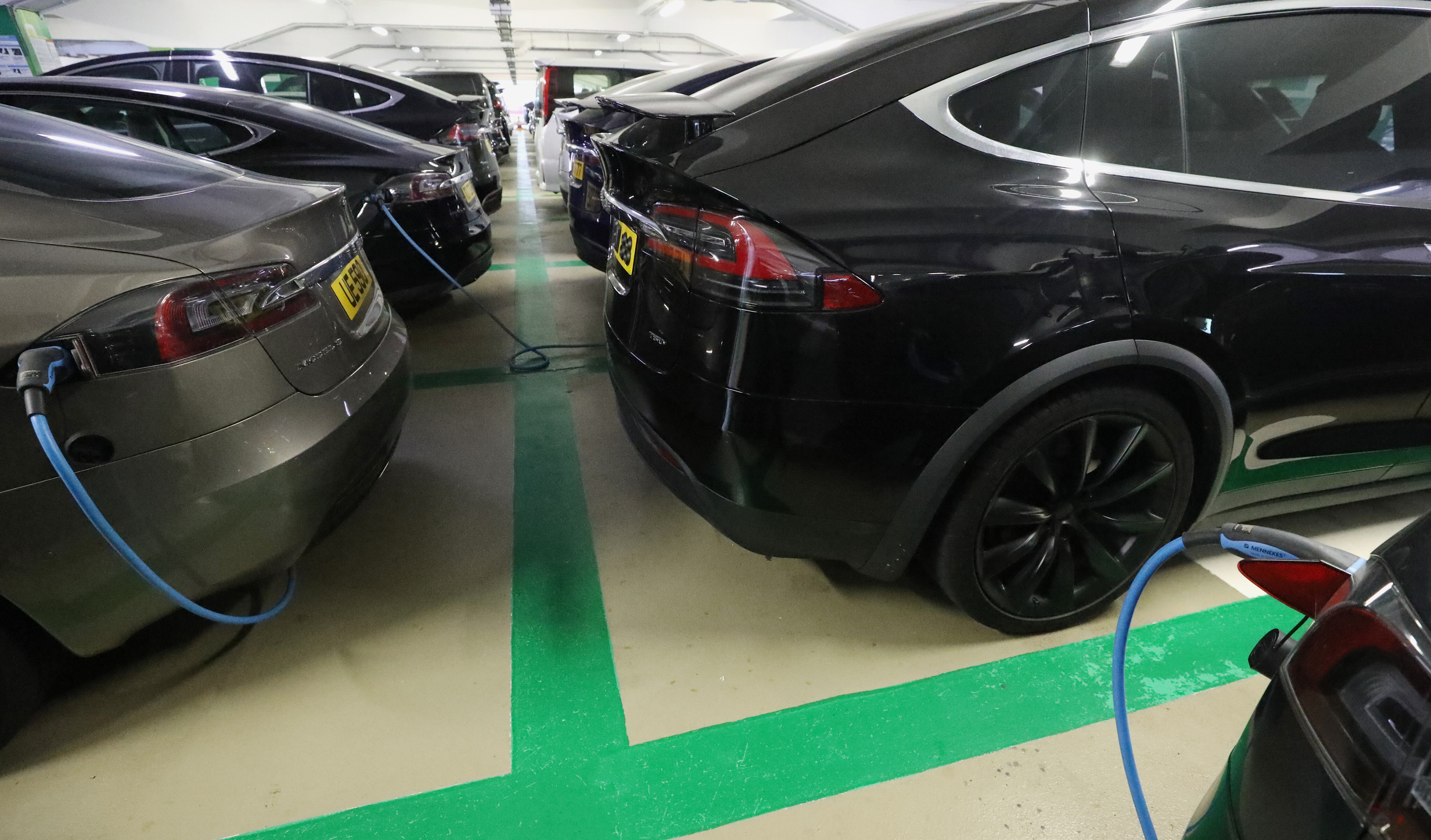 Electric vehicle charging facilities at a car park in Central. Photo: Dickson Lee