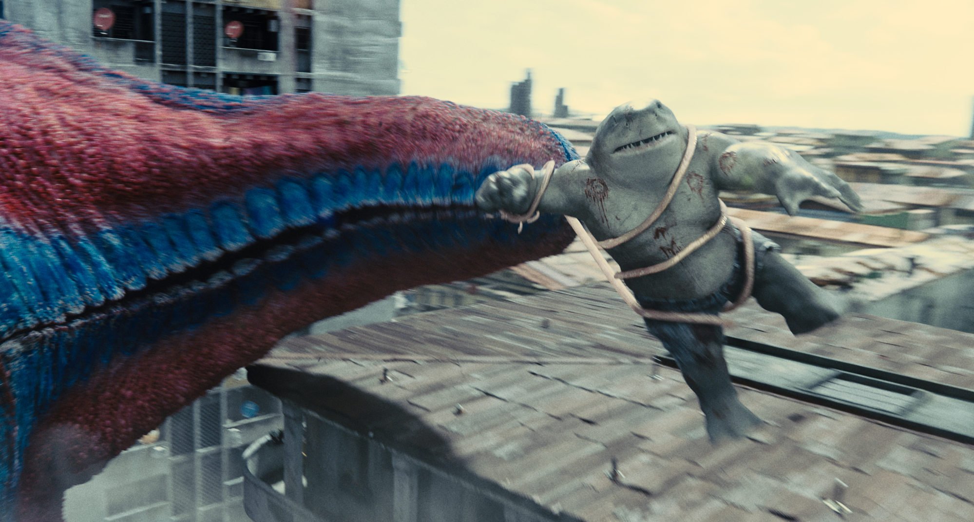 King Shark (voiced by Sylvester Stallone) in a still from The Suicide Squad. Photo: Courtesy of Warner Bros Pictures