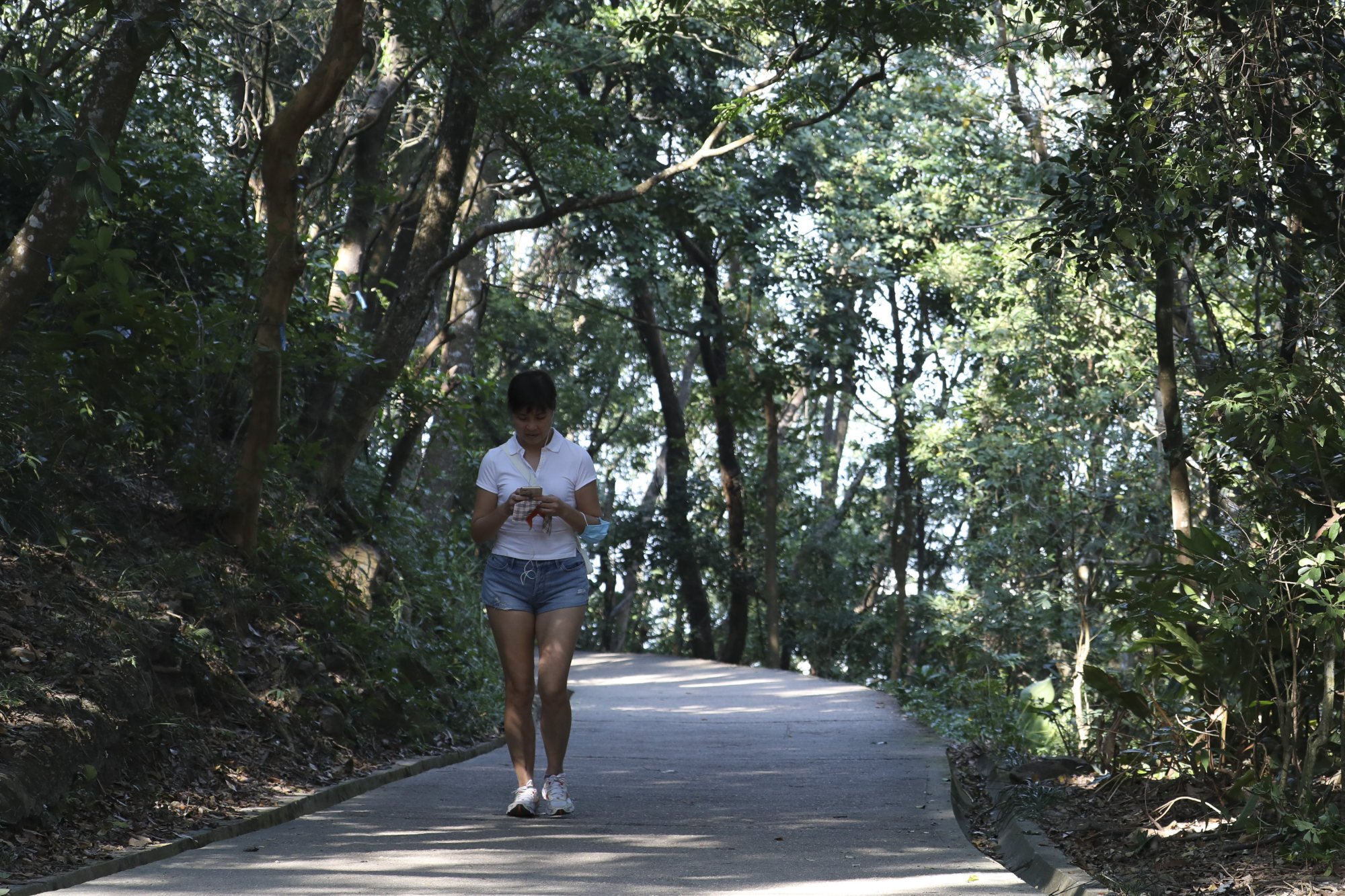 A hiker in Lung Fu Shan country park on Hong Kong Island. If you need a cardio workout, go for a walk, job, or bike ride outdoors. Photo: James Wendlinger