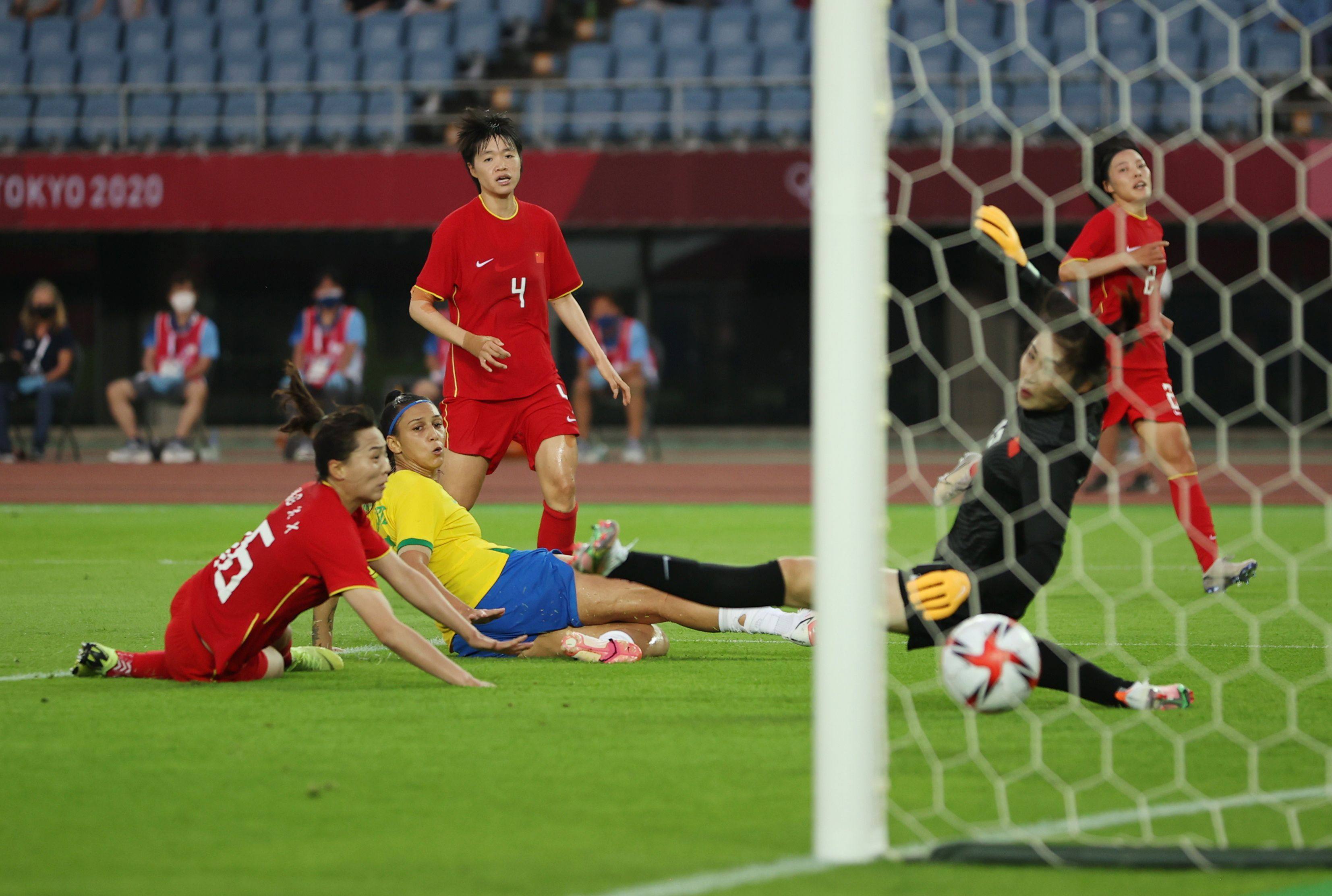 Brazil’s Beatriz scores against China during their Group F match at Miyagi Stadium in Miyagi, Japan, on July 21. Photo: Reuters