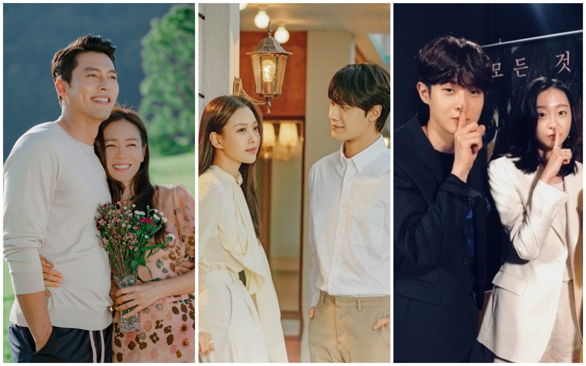 Hyun Bin and Son Ye-jin in Crash Landing on You, Go Min-si and Lee Do-hyun in Youth of May, and Choi Woo-sik and Kim Da-mi in the movie The Witch. Photo: TvN, @MaisQINerds, @newsen_t/ Twitter