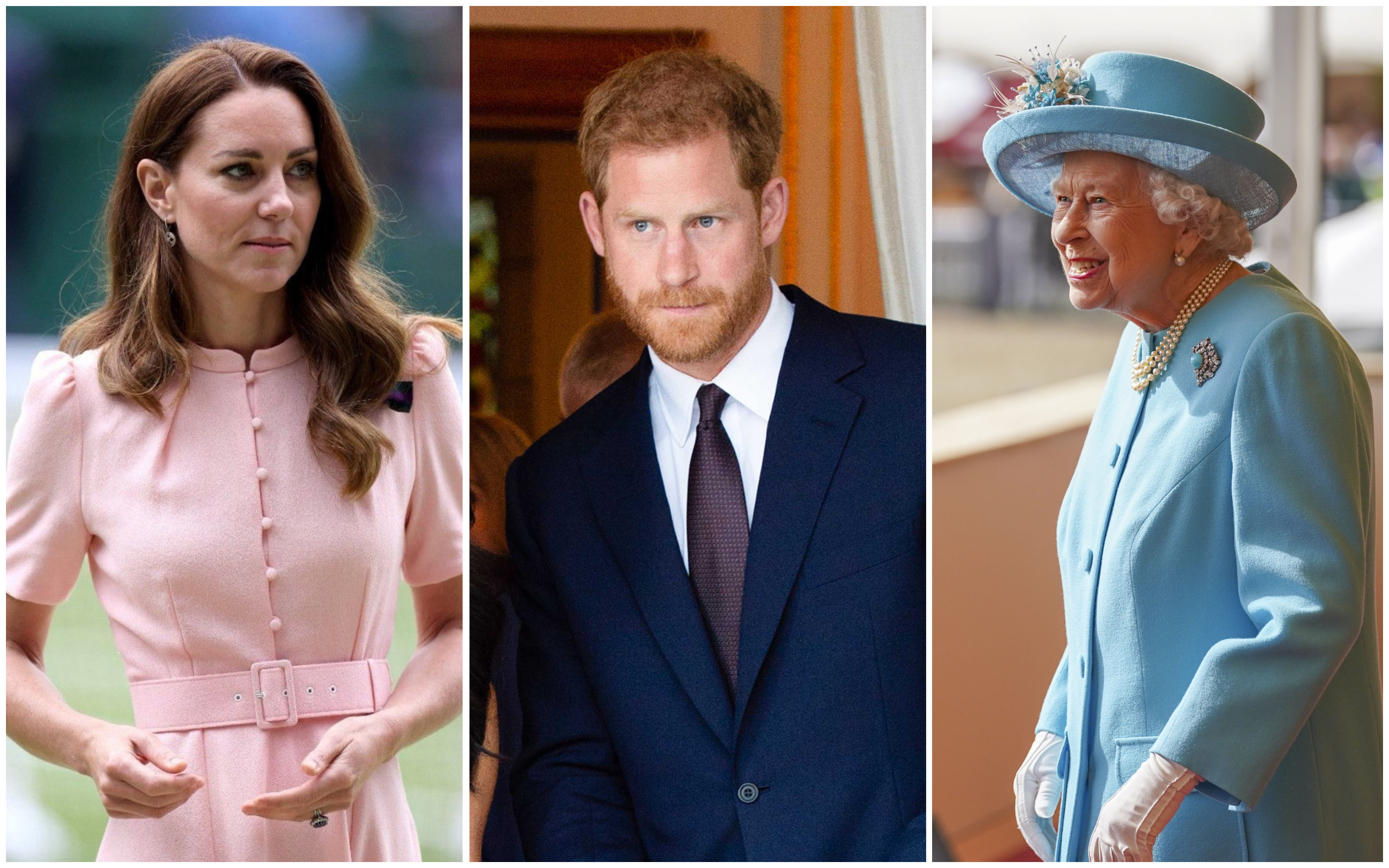 Royals who lost their rag: Kate Middleton, Prince Harry and Queen Elizabeth. Photos: @obirenkenobi/Twitter, Wireimage, DPA
