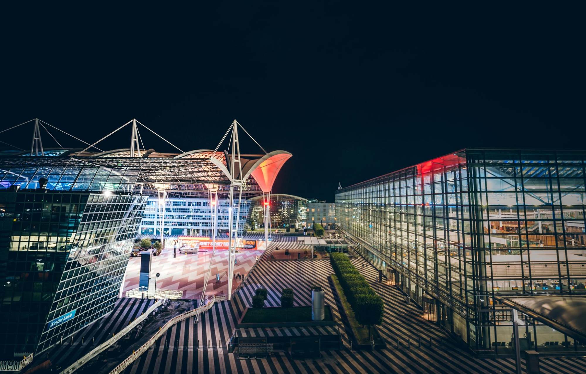 A photo outside Munich Airport at night. Photo: Munich Airport/Facebook