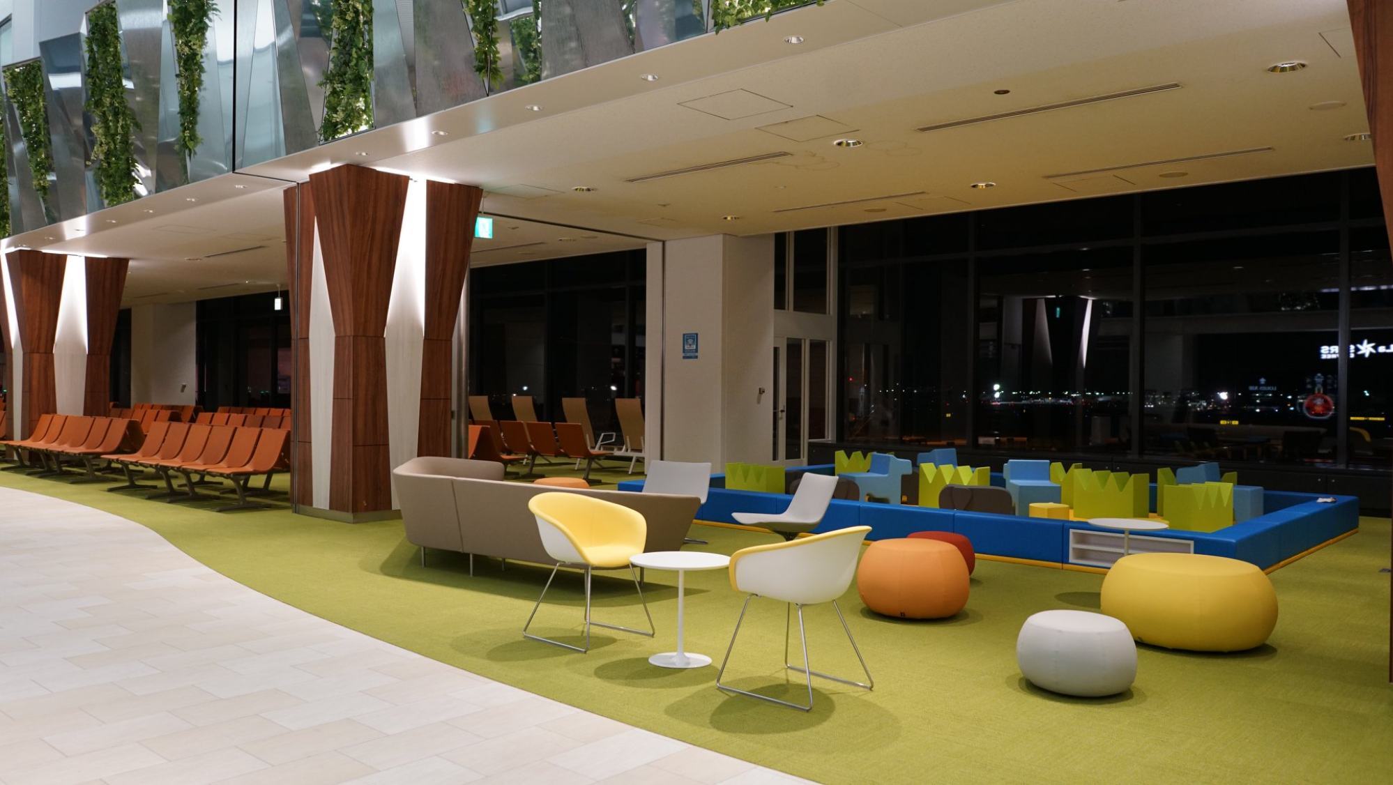 Seating areas in boarding gates are decorated with colourful furniture at Narita Airport. Photo: Narita Airport/Facebook