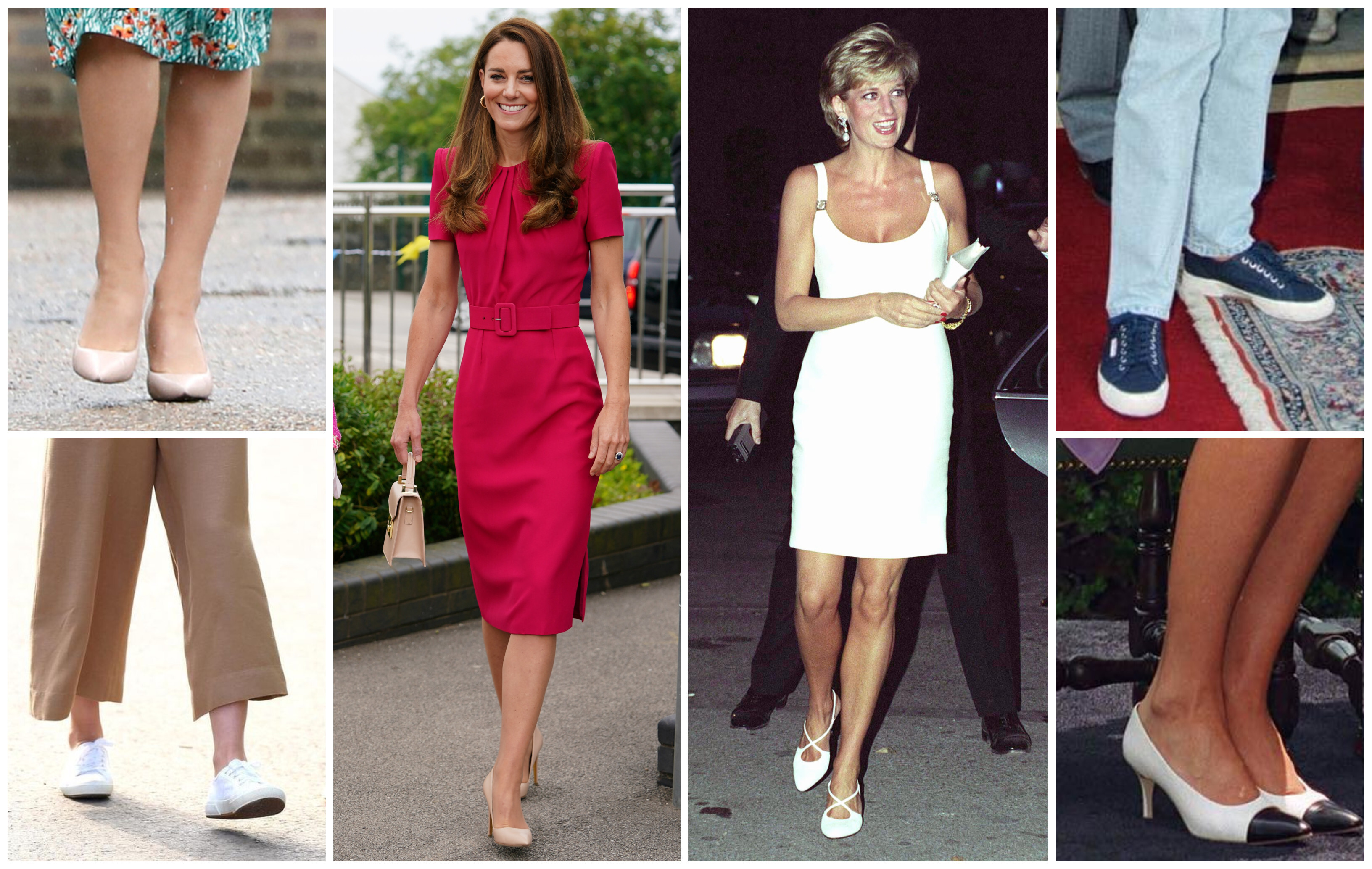 What shoe brands grace the royal feet of Kate Middleton and Princess Diana? Photos: Reuters, Getty Images, @flyladydi_; @supergausa; @lady.diana._/Instagram