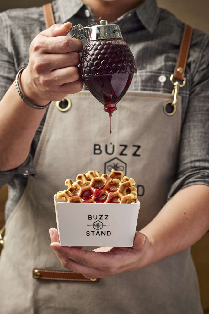 Waffle with fruit-infused honey. Photo: Buzz Stand