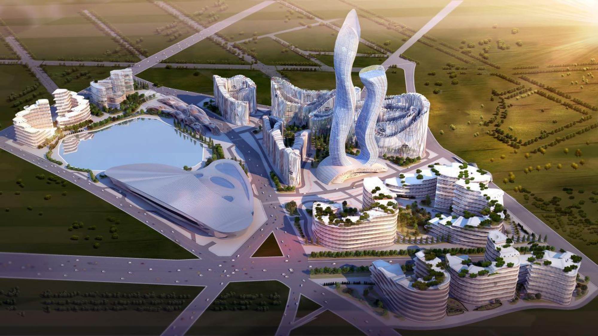 A computer-generated mock up of Diamniadio Lake City in Senegal. Photo: Bad Consultant/Semer Group