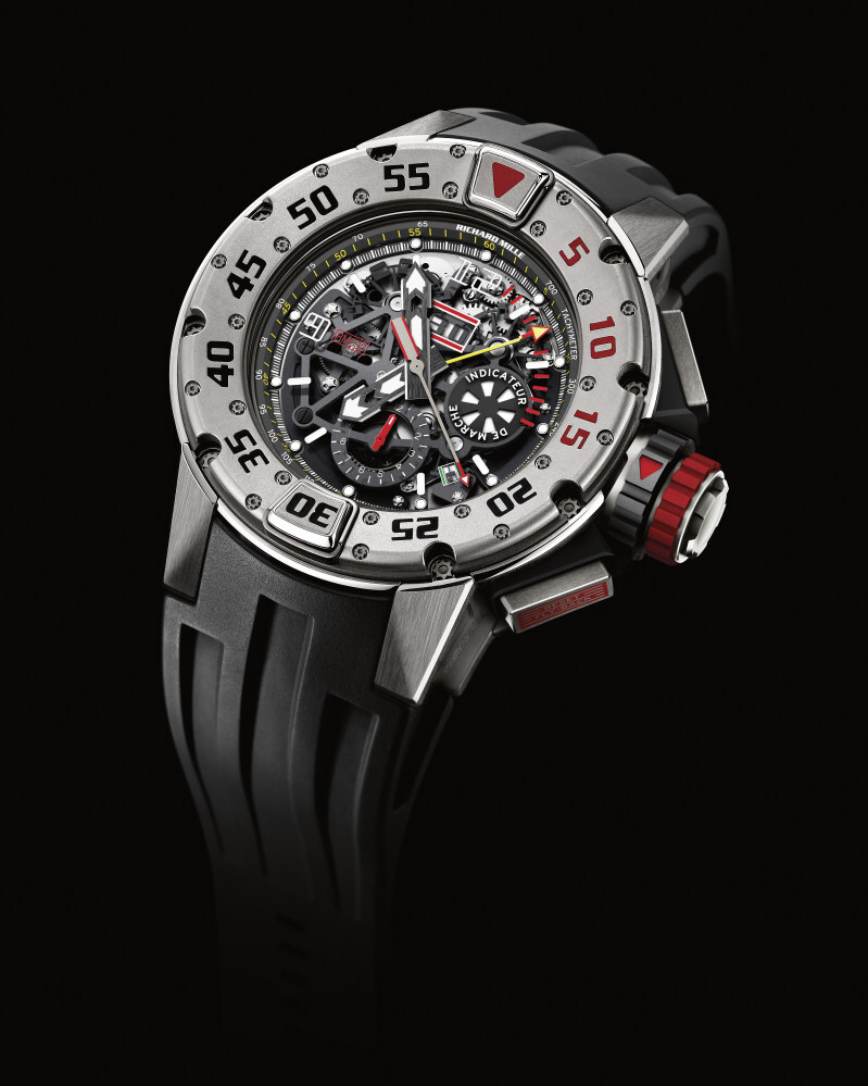 A detail shot of the Richard Mille RM 032 Automatic Winding Flyback Chronograph Diver’s Watch.