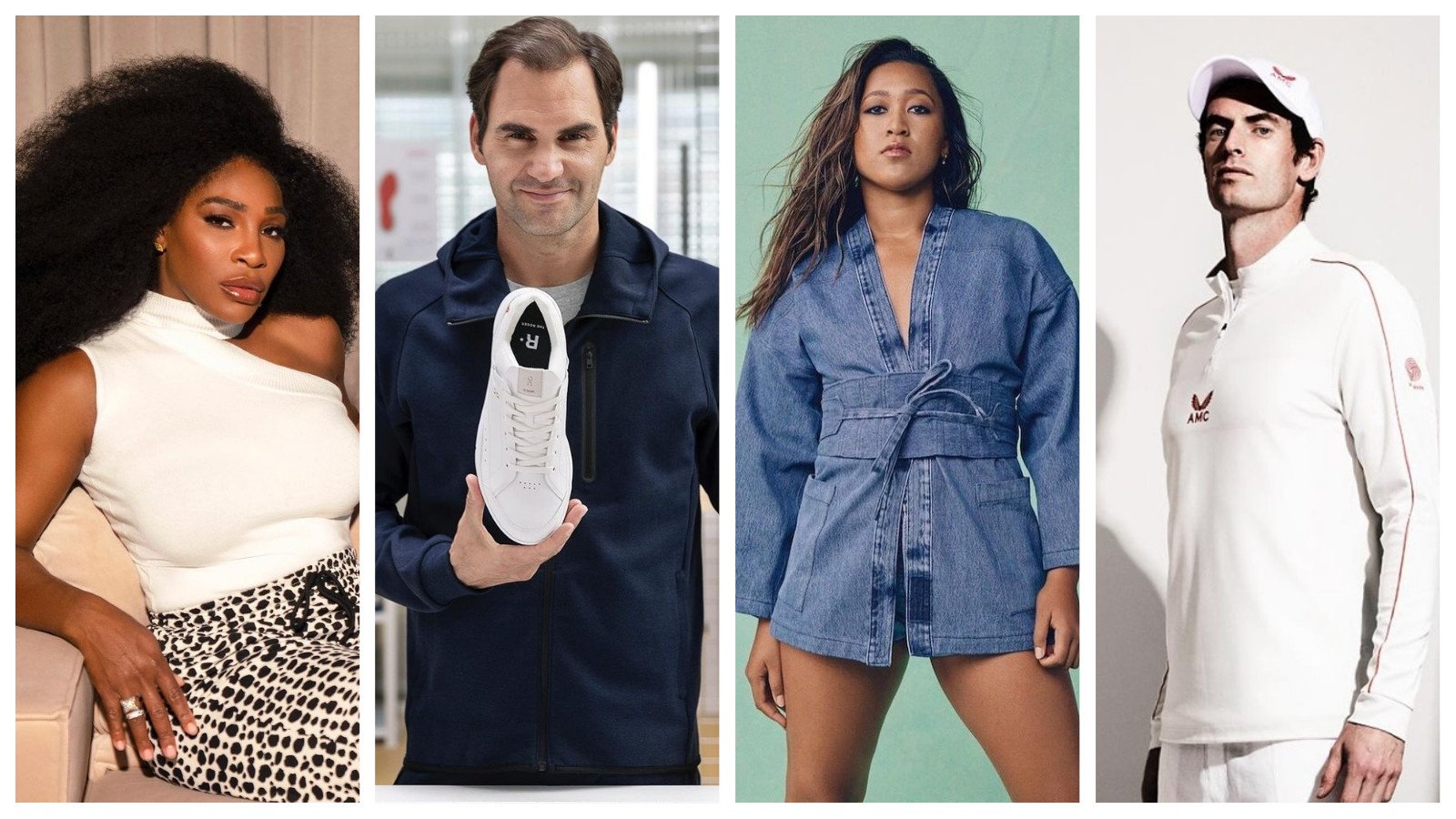 Which of the world’s top tennis players have their own fashion brands? From left, Serena Williams, Roger Federer, Naomi Osaka and Andy Murray. Photos: @serena, @rogerfederer, @naomiosaka, @castore_sportwear/Instagram
