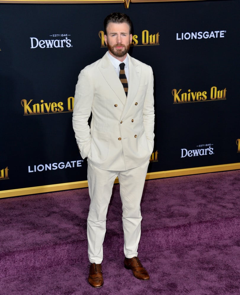 Chris Evans at the premiere of Knives Out at the Regency Village Theatre in Los Angeles, in November 2019. Photo: Shutterstock