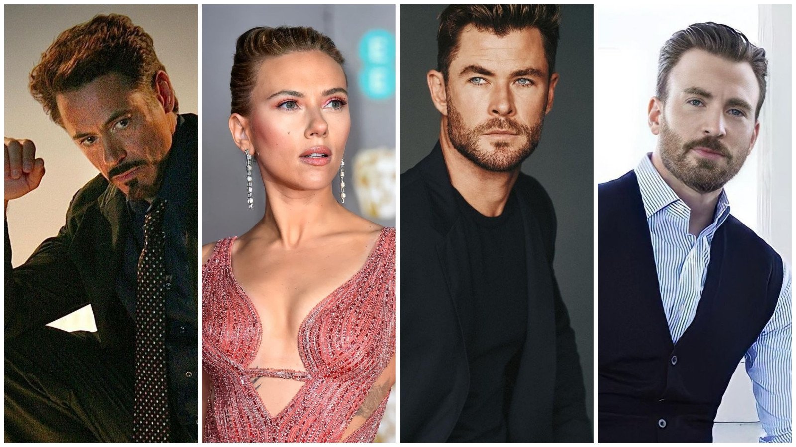 Robert Downey Jr., Scarlett Johansson, Chris Hemsworth and Chris Evans are four of the wealthiest actors in the MCU. Photos: @robertdowneyjr, @scarlettjohanssonworld, @chrishemsworth, @teamcevans/Instagram