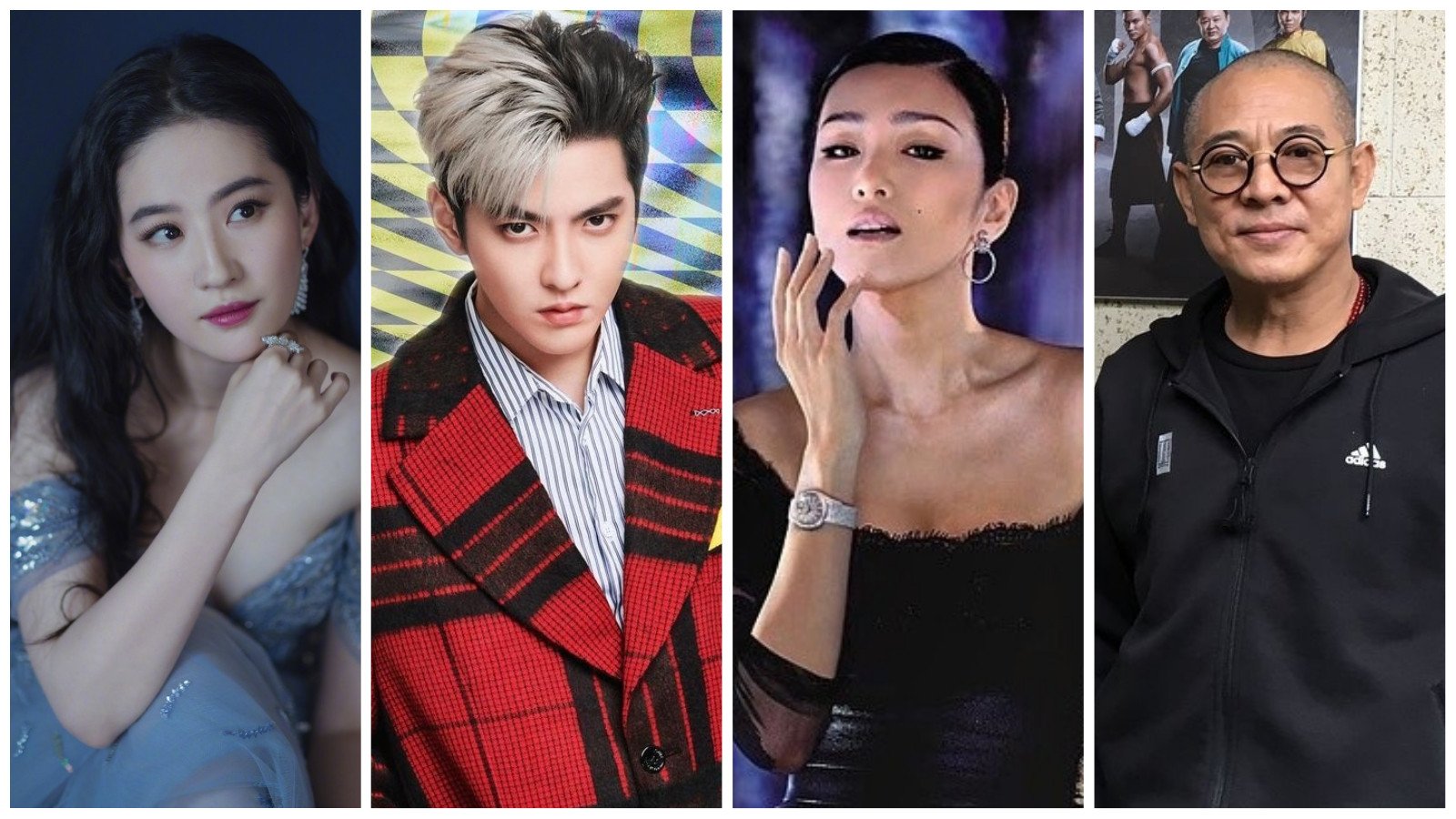 Seven Chinese celebrities who don’t have Chinese citizenship, including Liu Yifei, Kris Wu, Gong Li and Jet Li. Photos: 刘亦菲/Weibo; @kriswu, @officialgongli, @jetli/Instagram