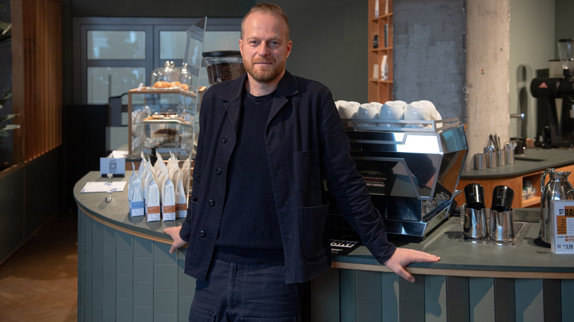 Entrepreneur Ansgar Oberholz at his St Oberholz cafe in Berlin’s Mitte district. Photo: Getty Images