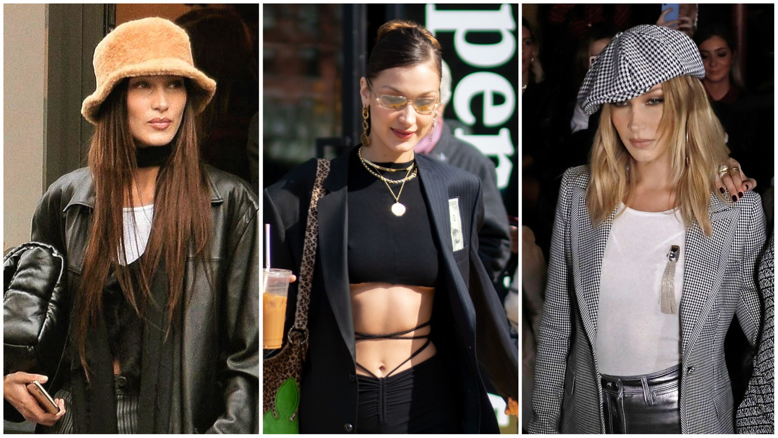 Bella Hadid is bringing back fashion trends from the 2000s – and wearing them better than ever. Photos: spotern.com, GC Images, EPA-EFE