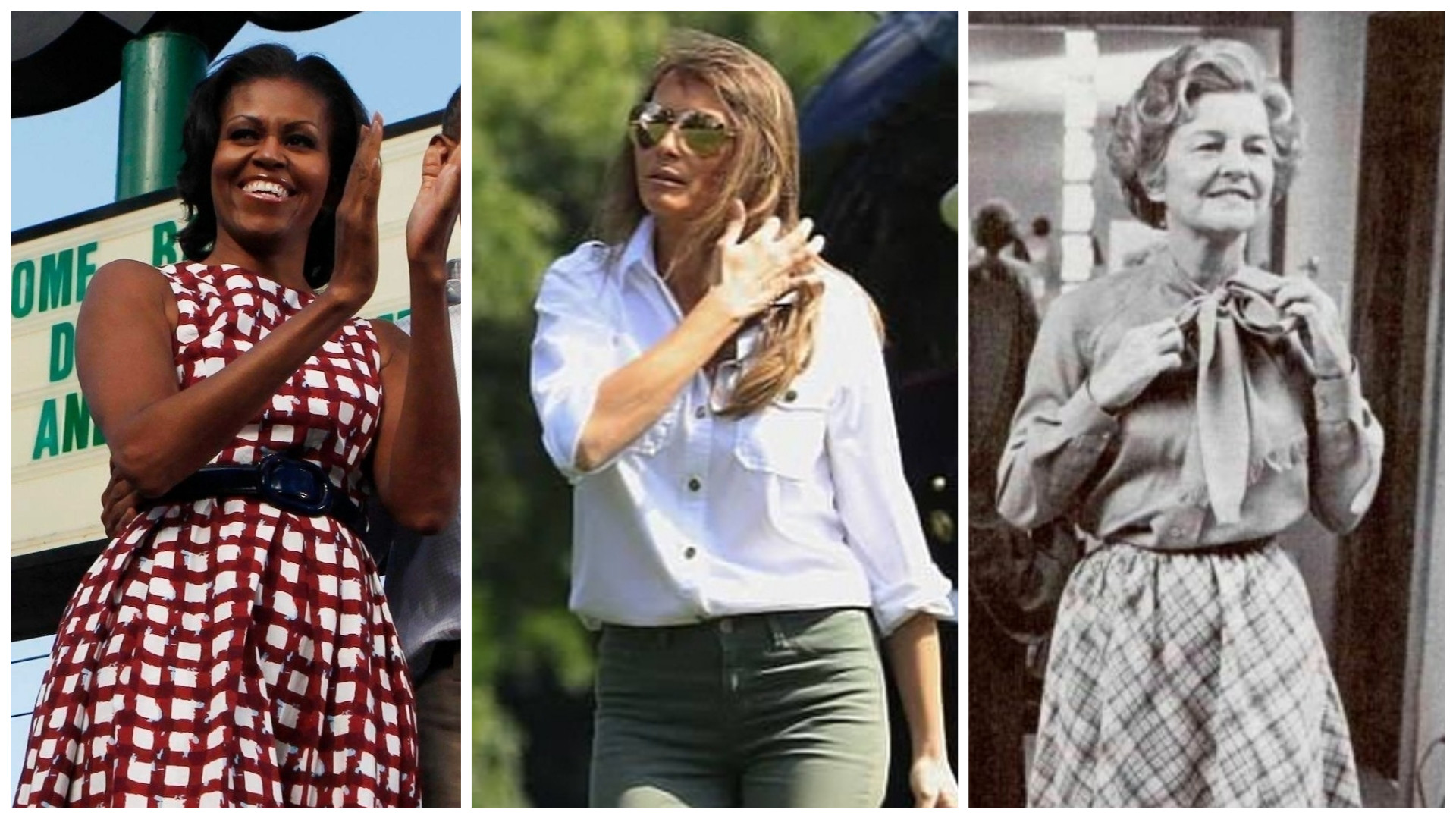 Former US first ladies Michelle Obama, Melania Trump and Betty Ford were just as likely to wear affordable fashion as designer labels. Photos: Reuters, @melaniatrump.style/Instagram, blog.vintagevixen.com