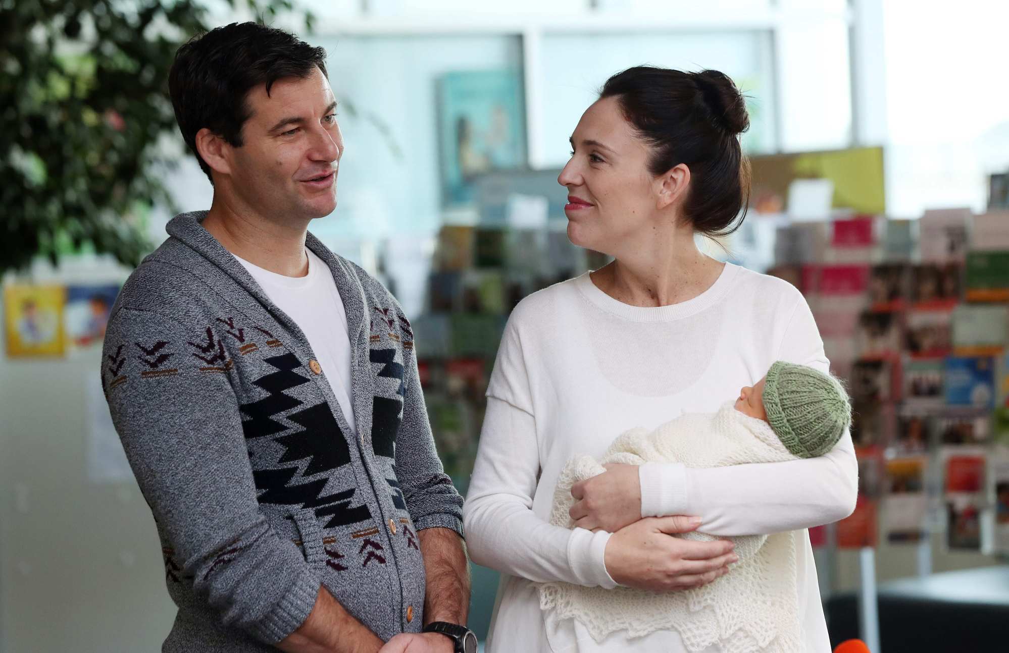 New Zealand Prime Minister Jacinda Ardern and her partner Clarke Gayford pose with their baby daughter Neve. Photo: AFP