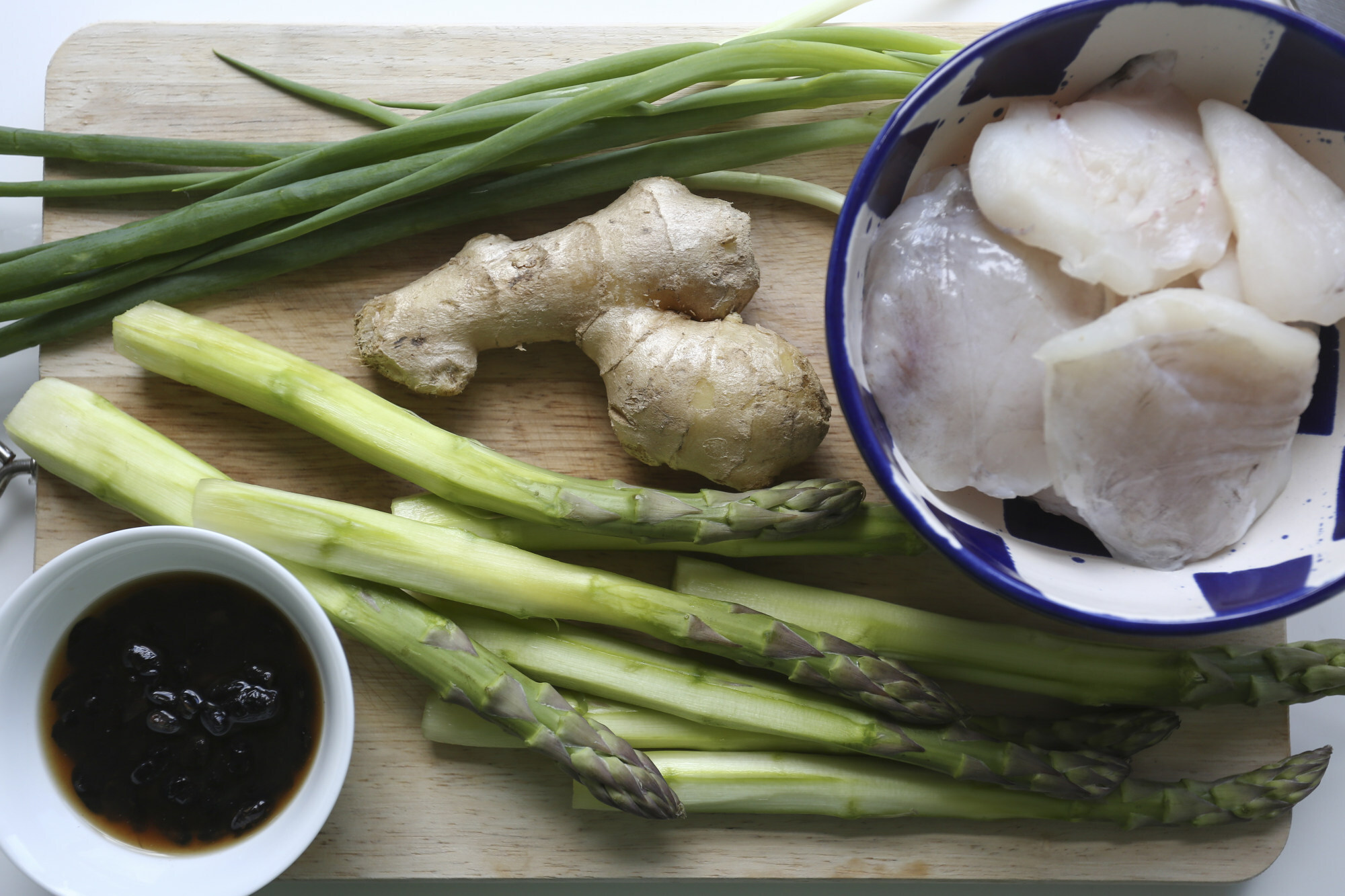 The main ingredients for making stir-fried fish with asparagus and black beans. Photo: Jonathan Wong