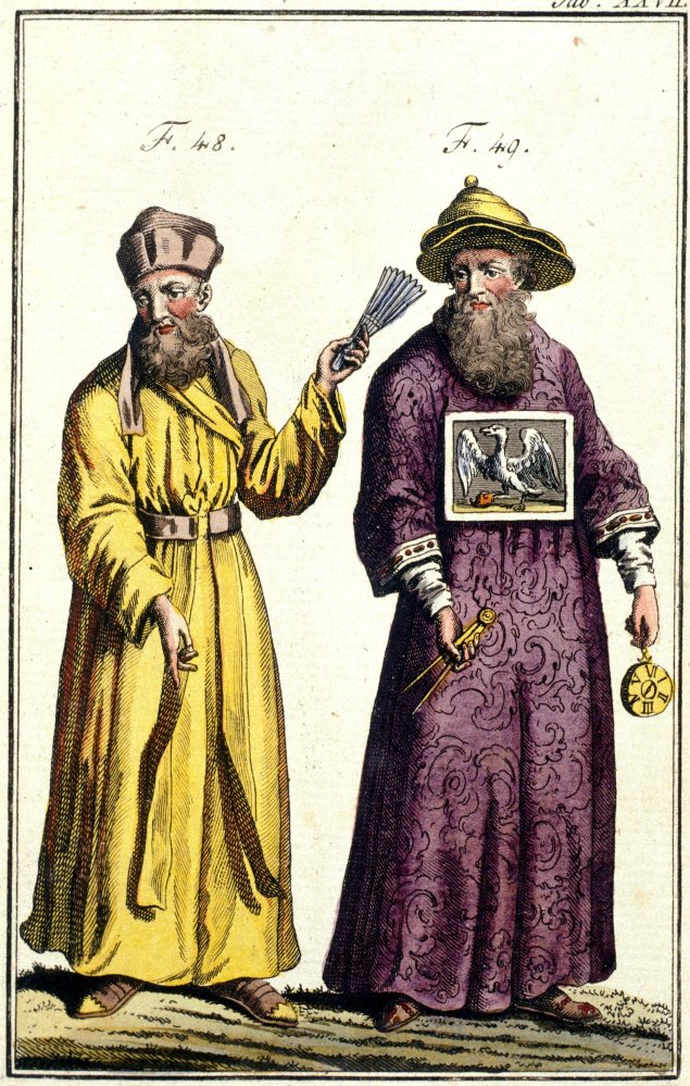 A 19th century engraving of late 18th century missionaries of the Jesuit order in Chinese dress. Picture: Ullstein Bild via Getty Images